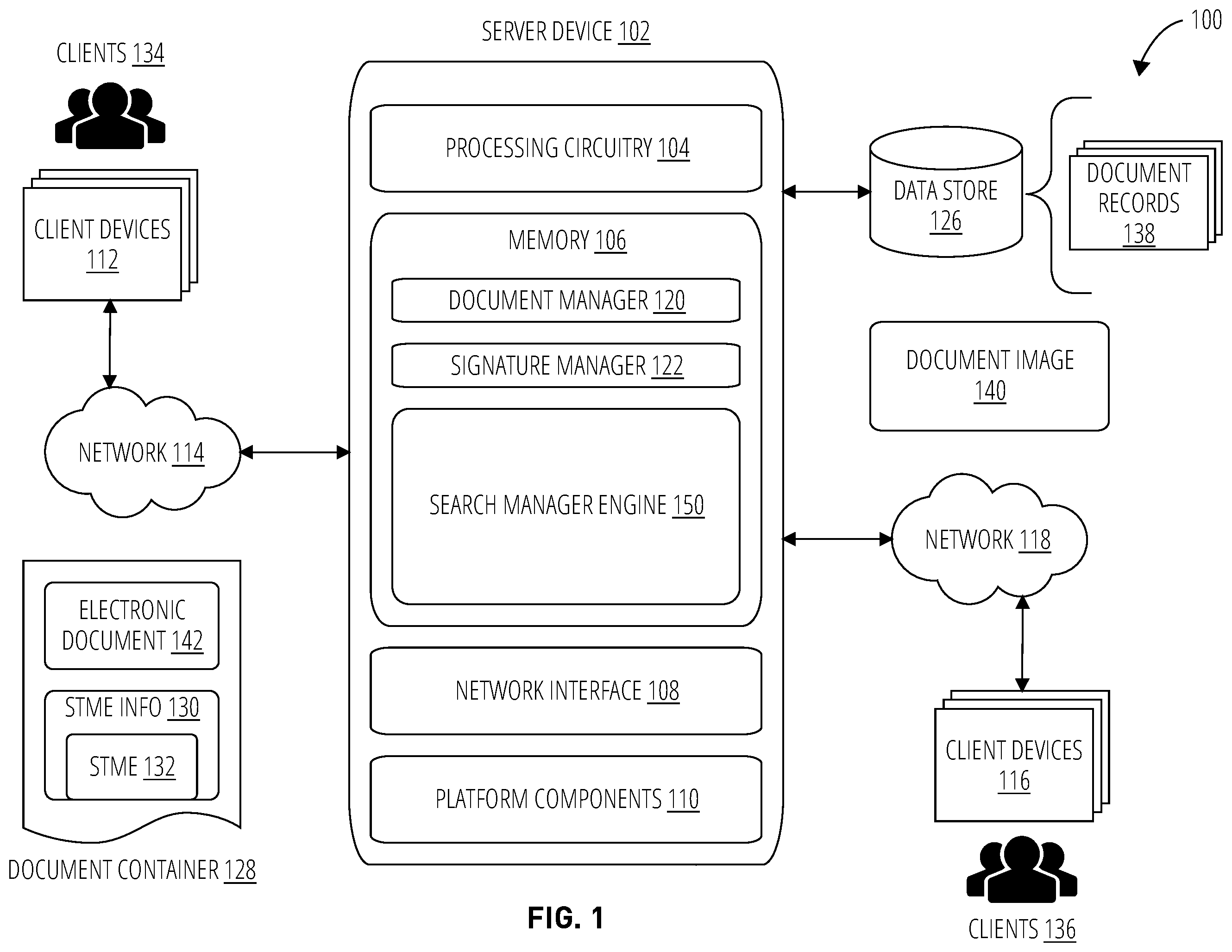 Patent US12602415 Figure 1 – Inter-document search using knowledge-enriched vectors