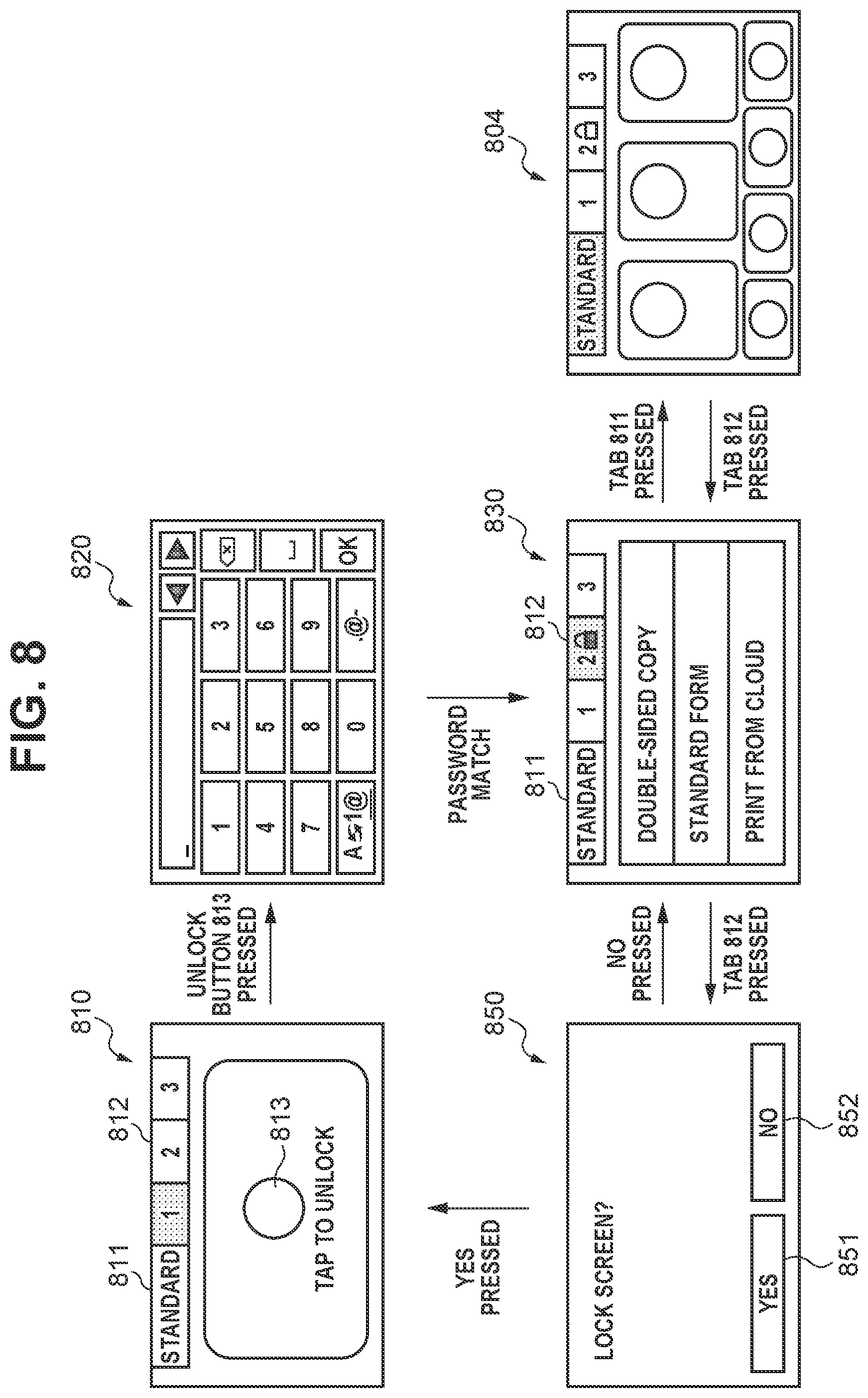 Patent US12602458 Figure 8 – Access management and control of a display unit menu options