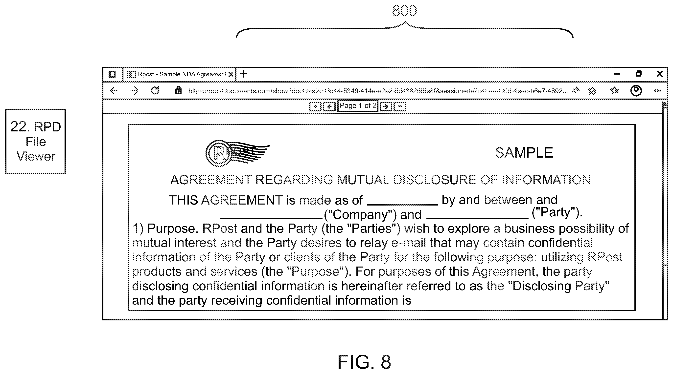 Patent US12602506 Figure 8 – System and method for transforming an electronic file into a rights controlled and social document