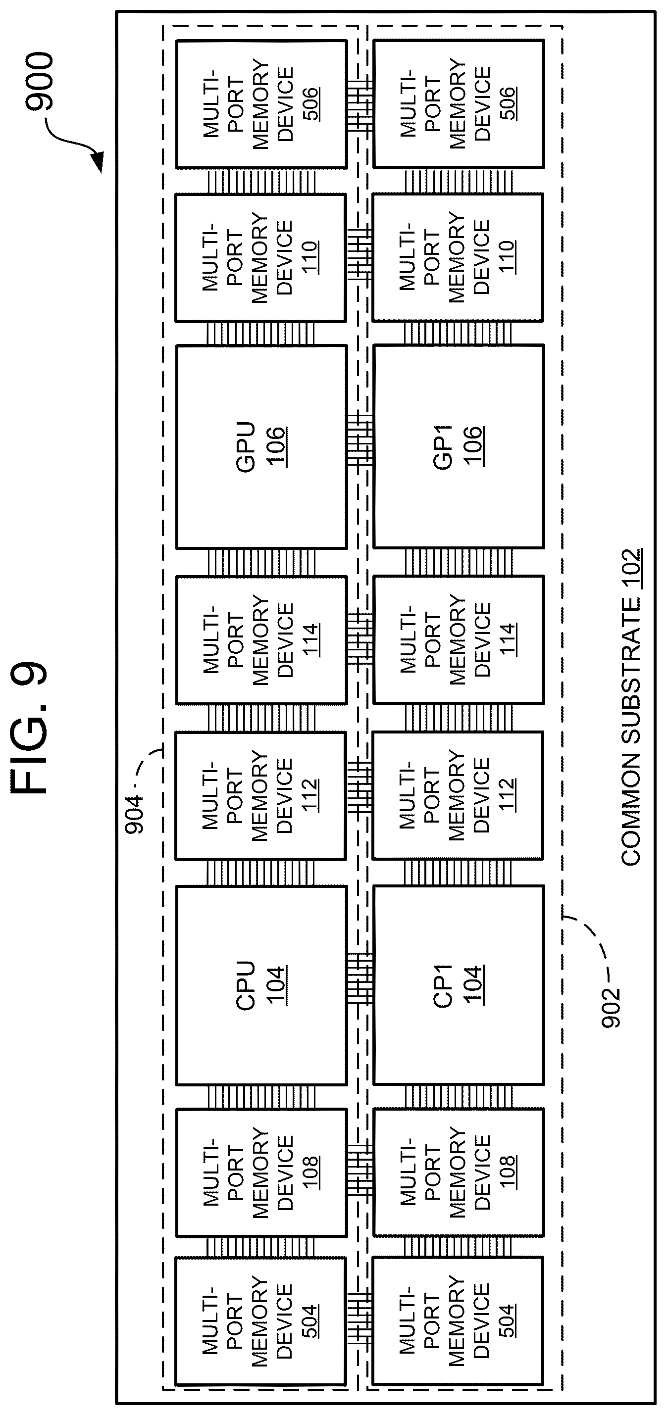 Patent US12602531 Figure 8 – Multi-chip module (MCM) with multi-port unified memory