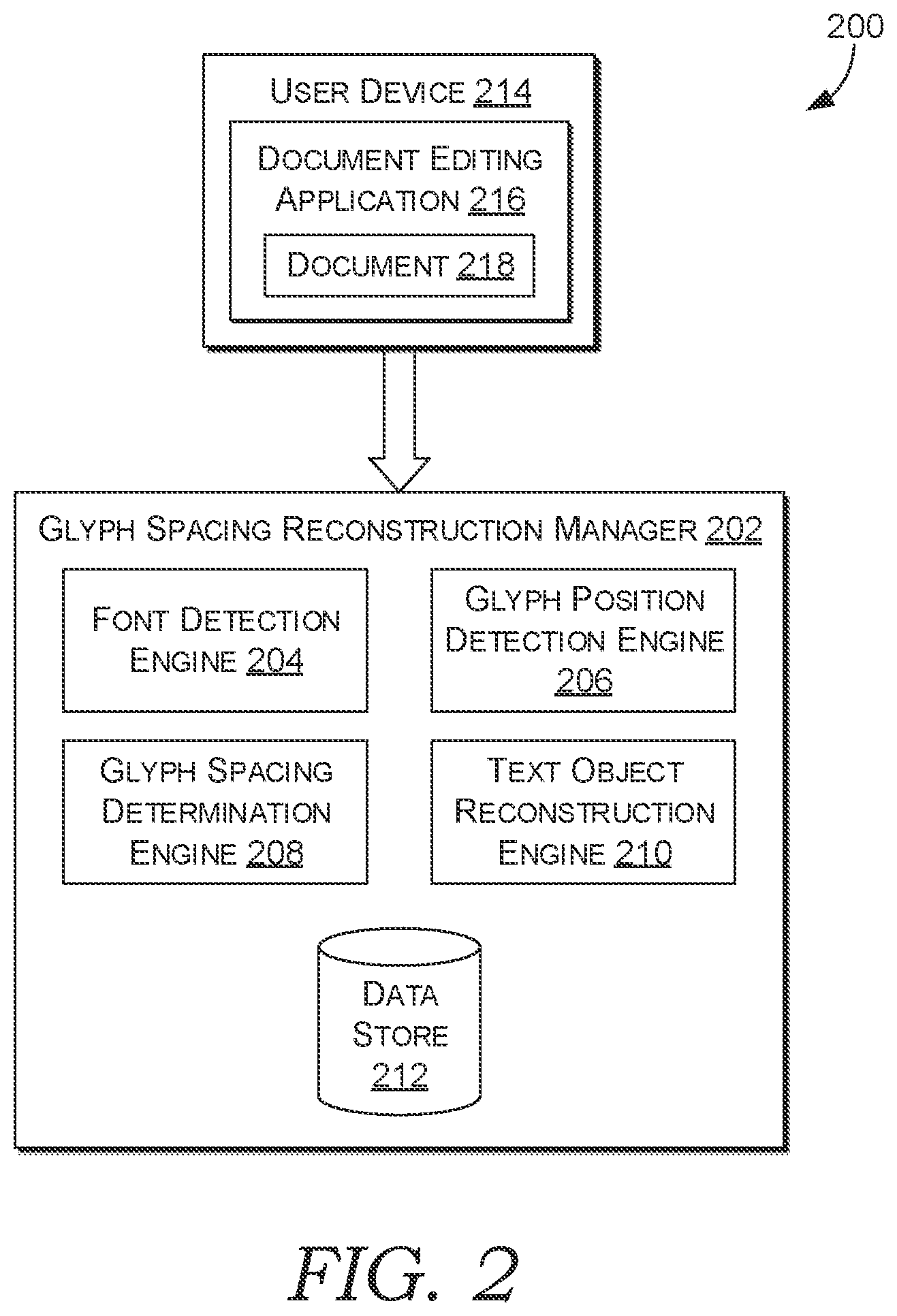 Patent US12602536 Figure 2 – Automated reconstruction of glyph spacing properties