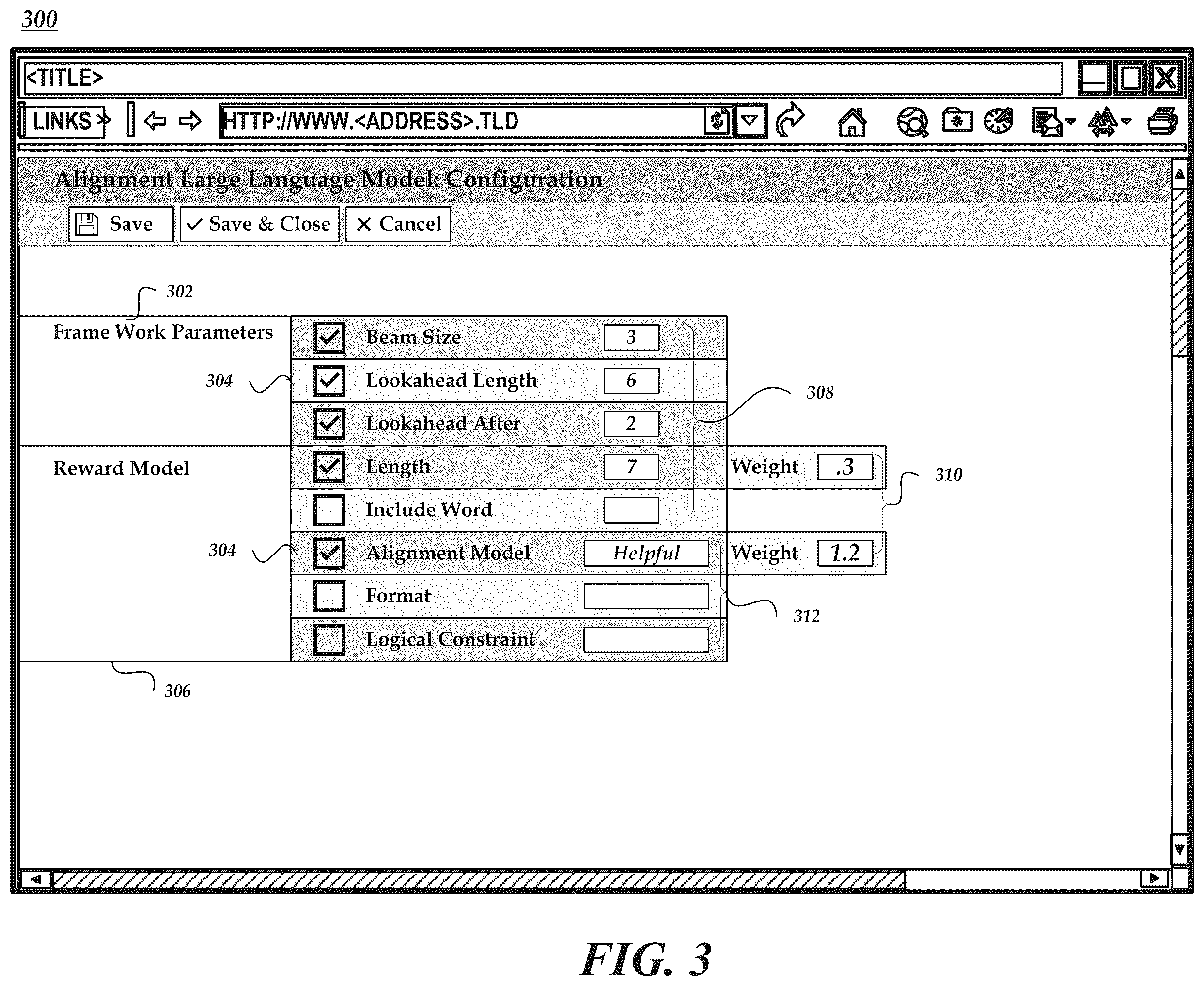 Patent US12602548 Figure 3 – Reward weighting alignment of large language models