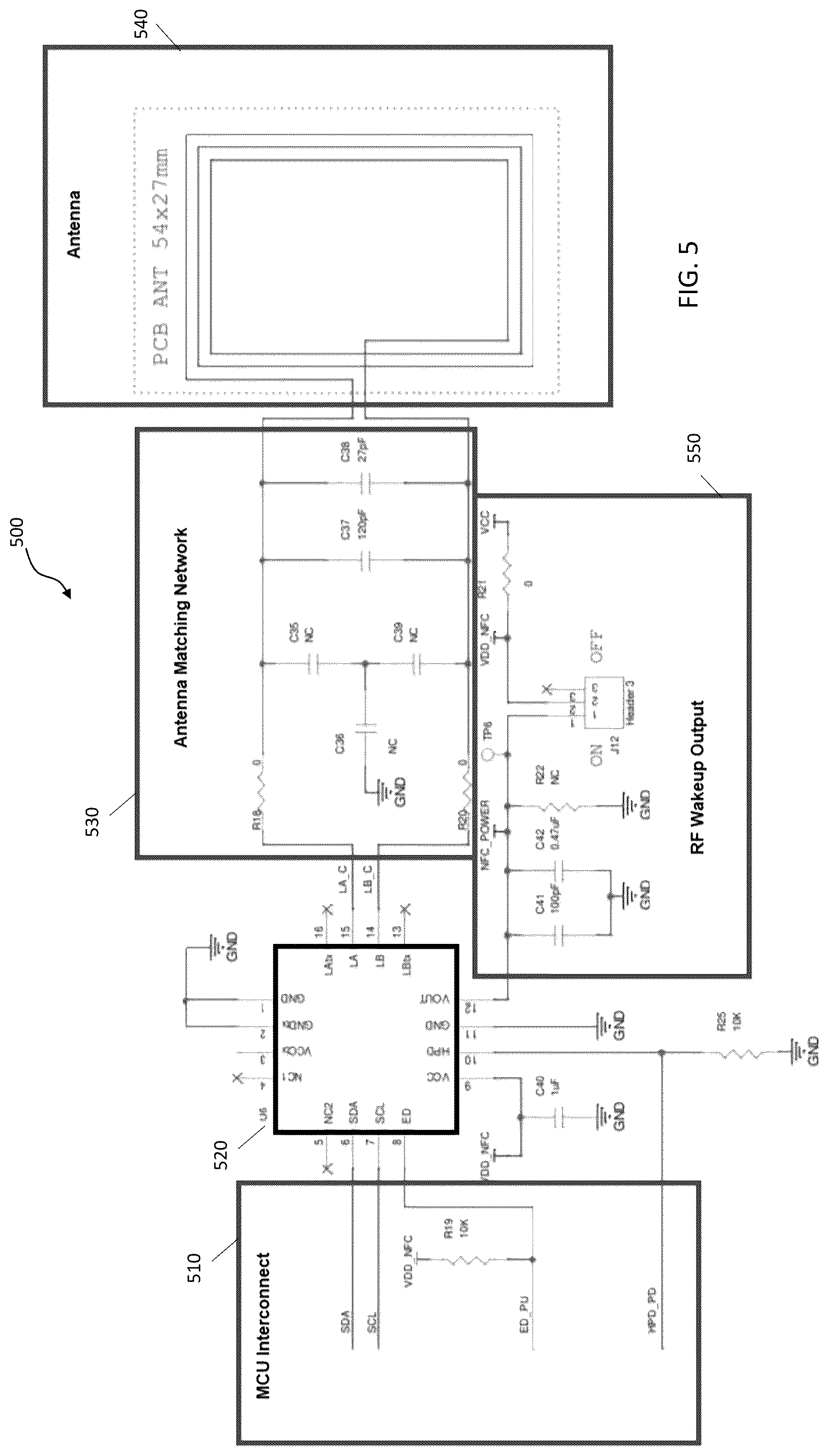 Patent US12602563 Figure 5 – Radio frequency (RF) power conditioning for wake-up circuit