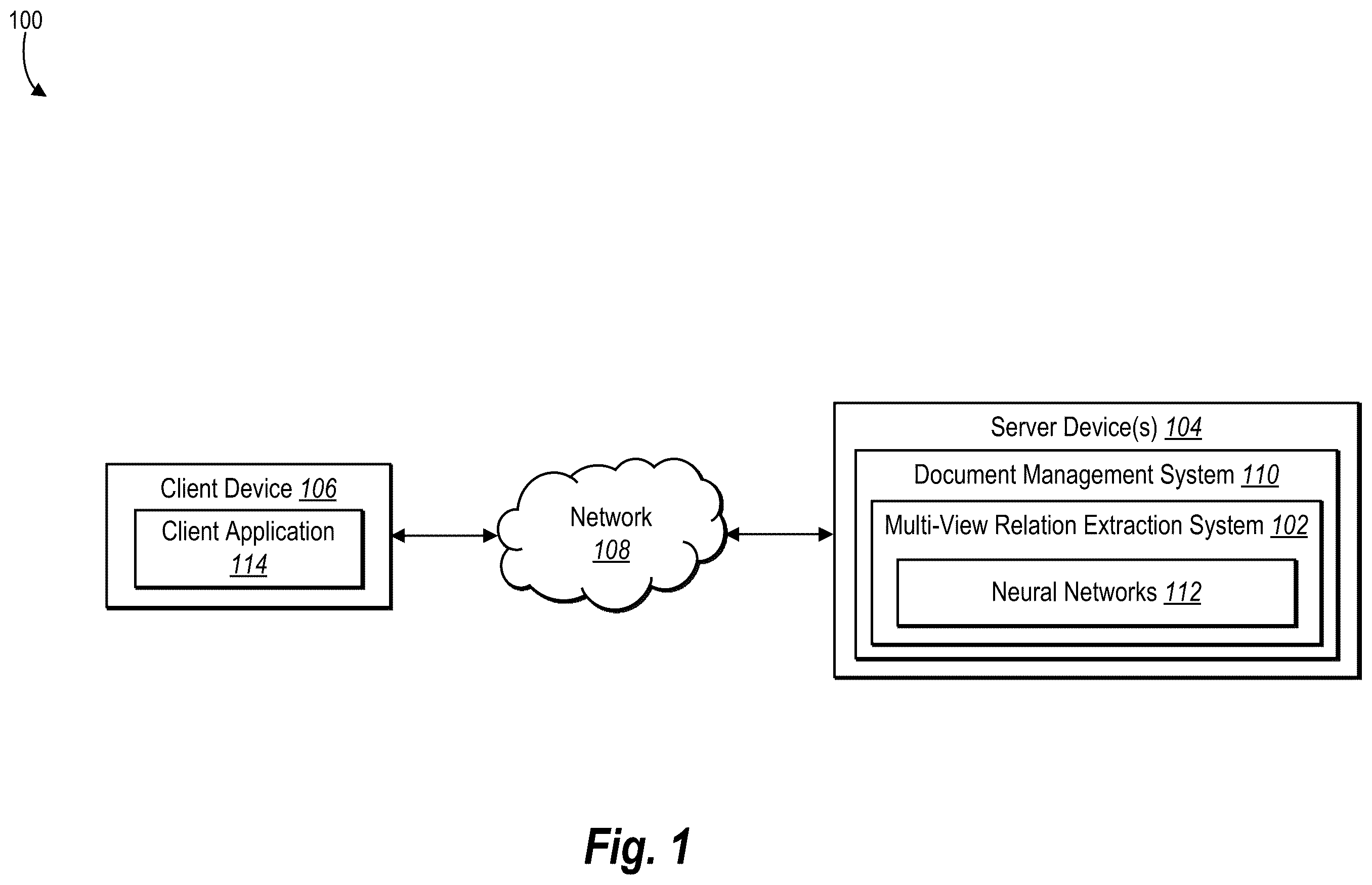 Patent US12602569 — Extracting entity relationships from digital documents utilizing multi-view neural networks — Figure 1