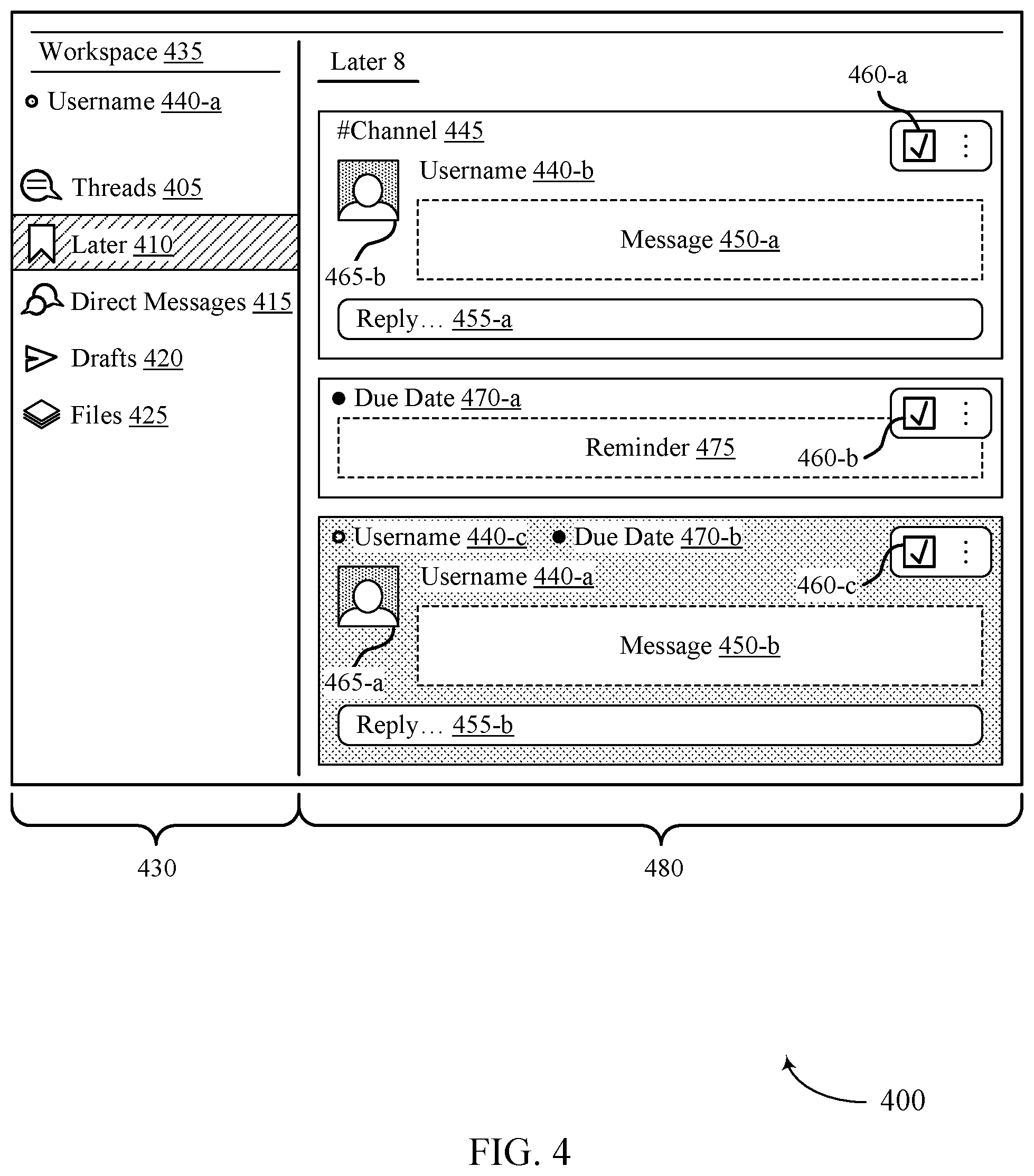 Patent US12602599 Figure 4 – Ranking and marking messages in a group-based communication system using machine learning techniques