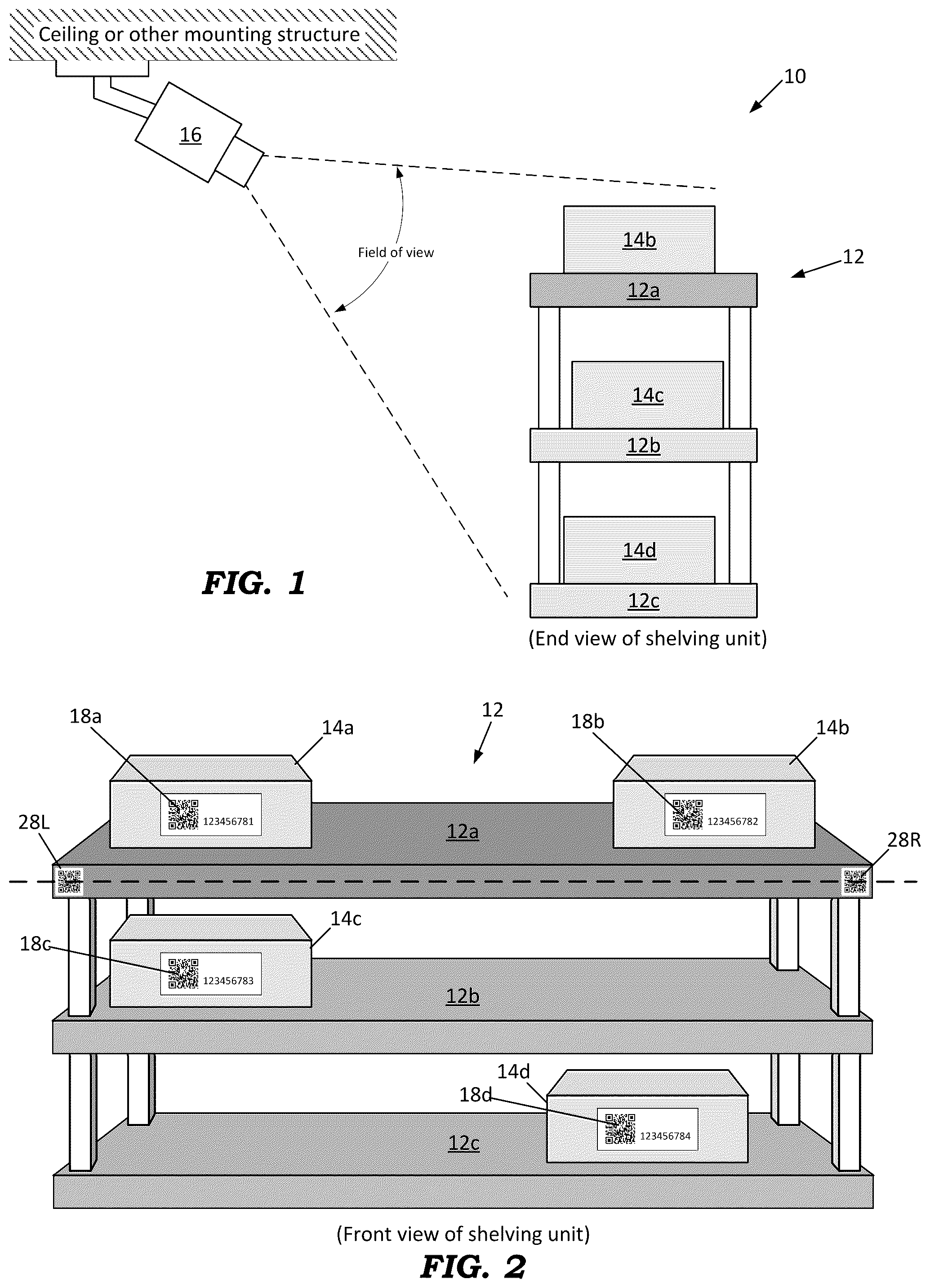 Patent US12602651 Figure 1 – Inventory management system using image processing of codes on shelving and storage bins