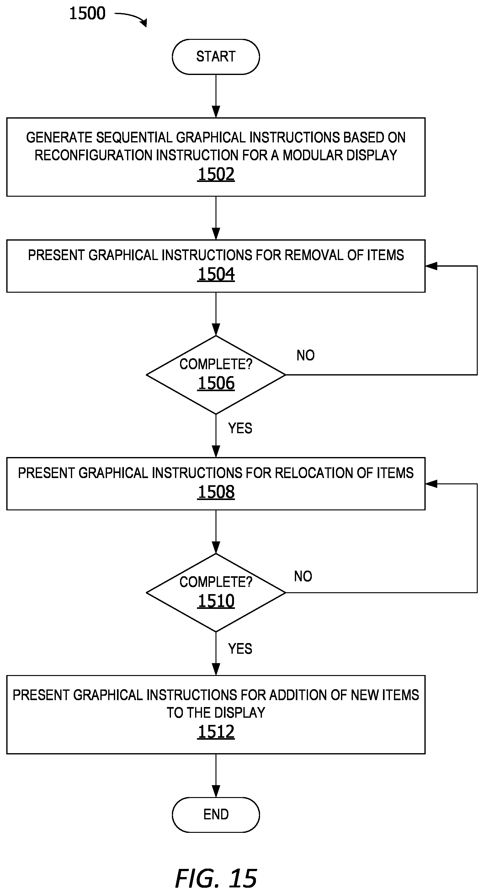Patent US12602654 Figure 15 – Sequential reconfiguration guidance with synchronization across devices