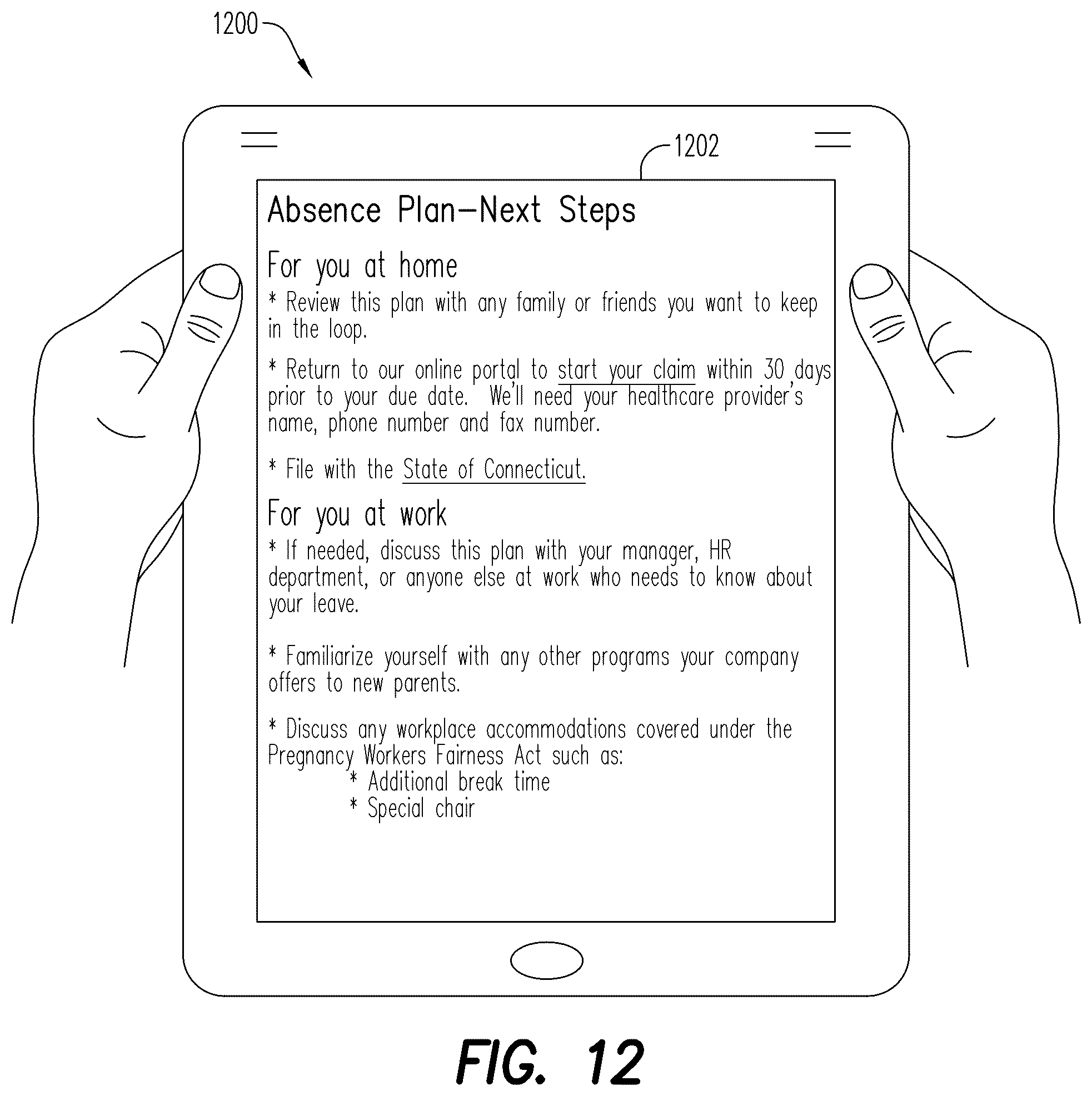 Patent US12602663 Figure 12 – Absence framework