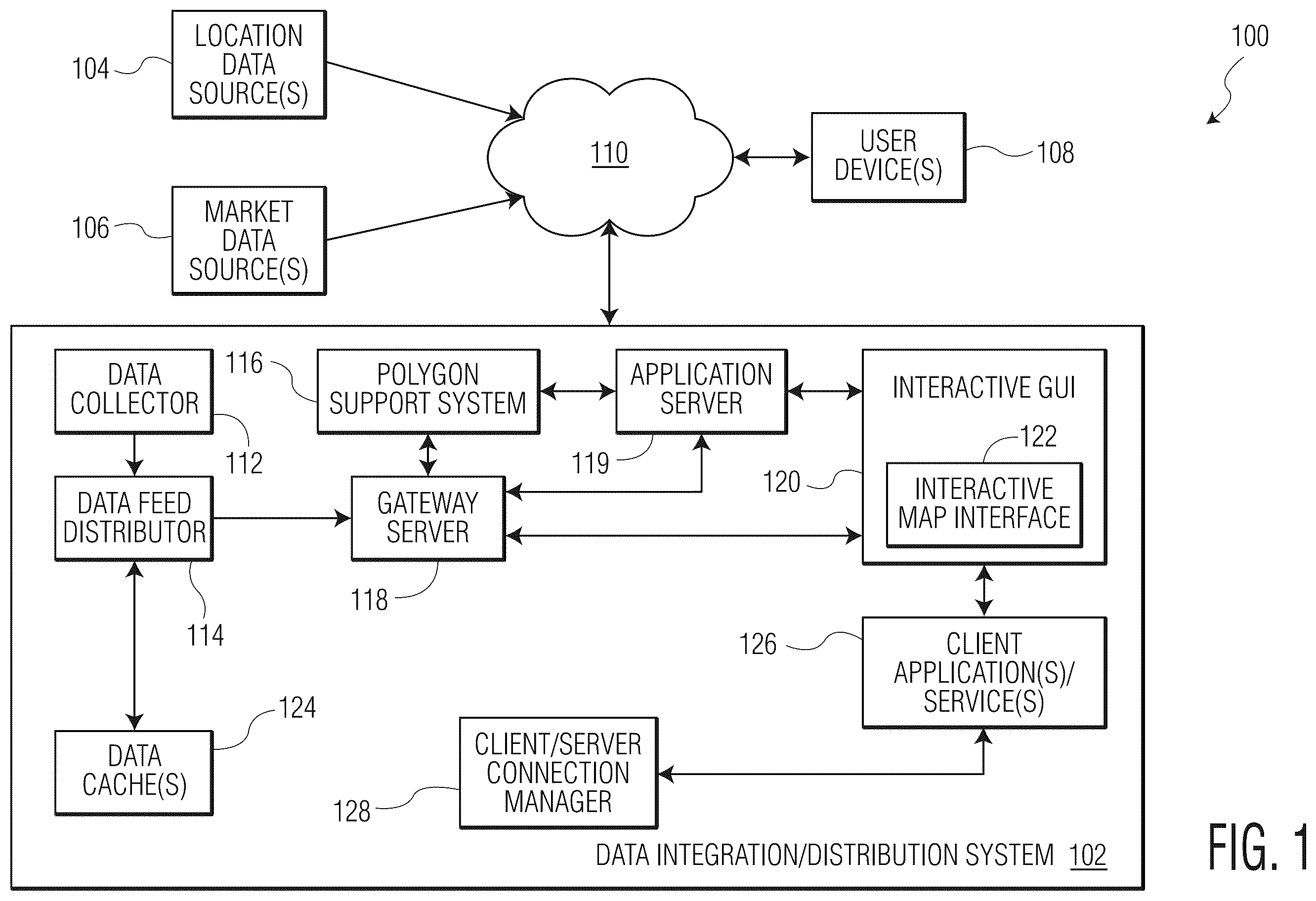 Patent US12602701 — Interactive map interface incorporating customizable geospatial data — Figure 1