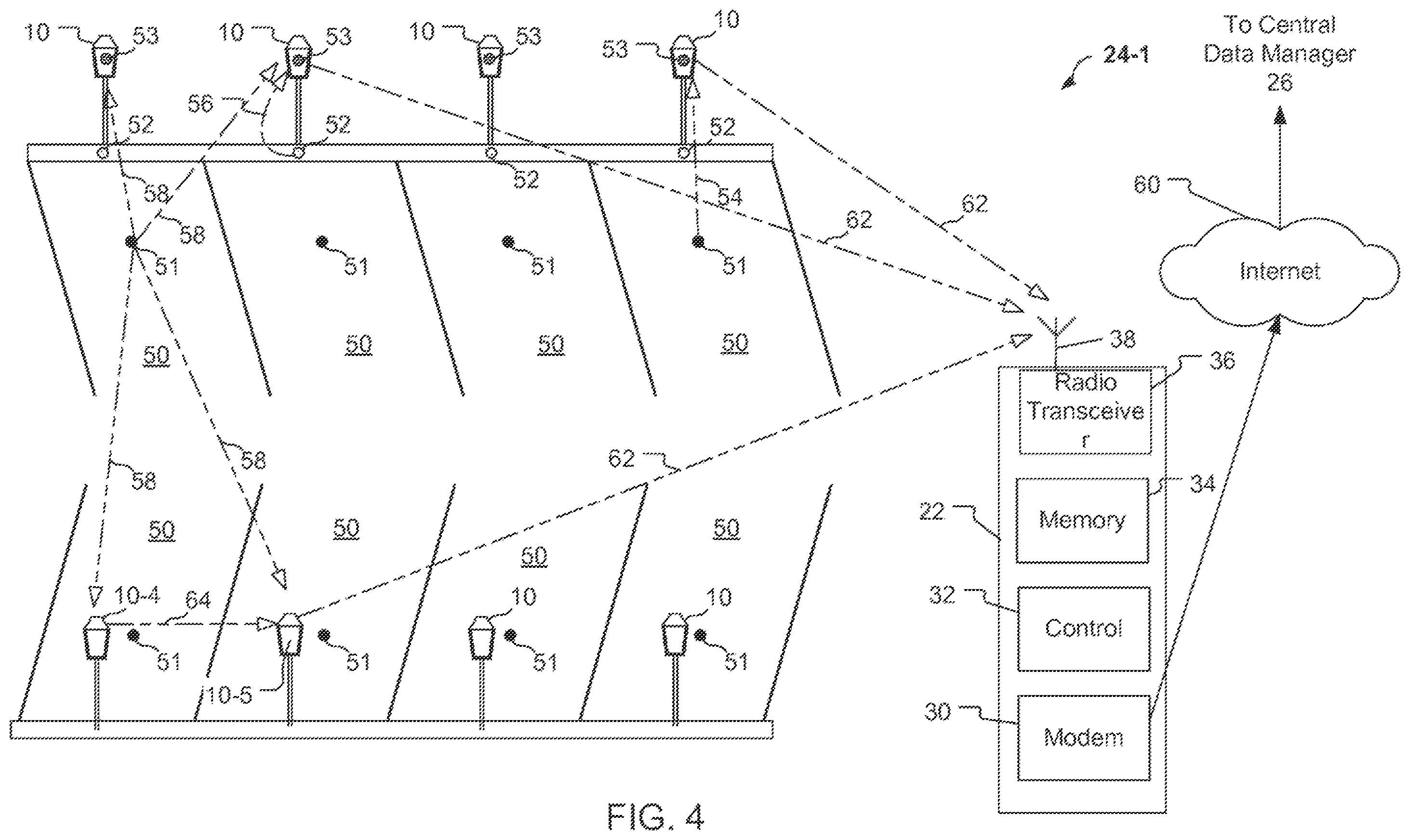 Patent US12602712 Figure 4 – Parking meter communications for remote payment with updated display