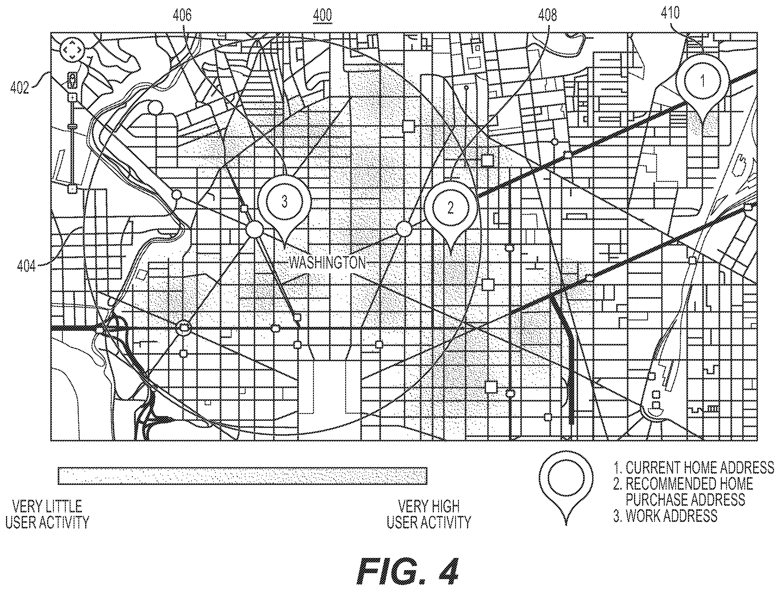 Patent US12602716 Figure 4 – Method, system, and computer-readable medium for generating recommendations based on online history information and geospatial data