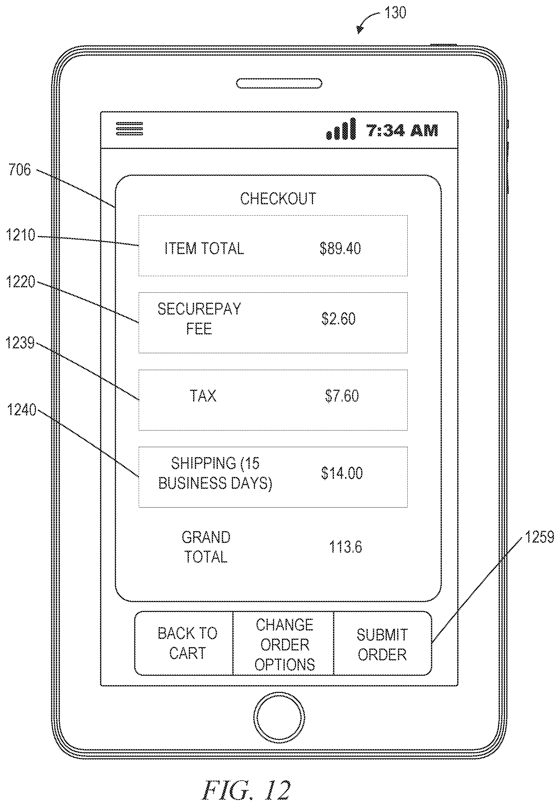 Patent US12602720 Figure 12 – Network site cart user interface having multiple user-specified currency formats
