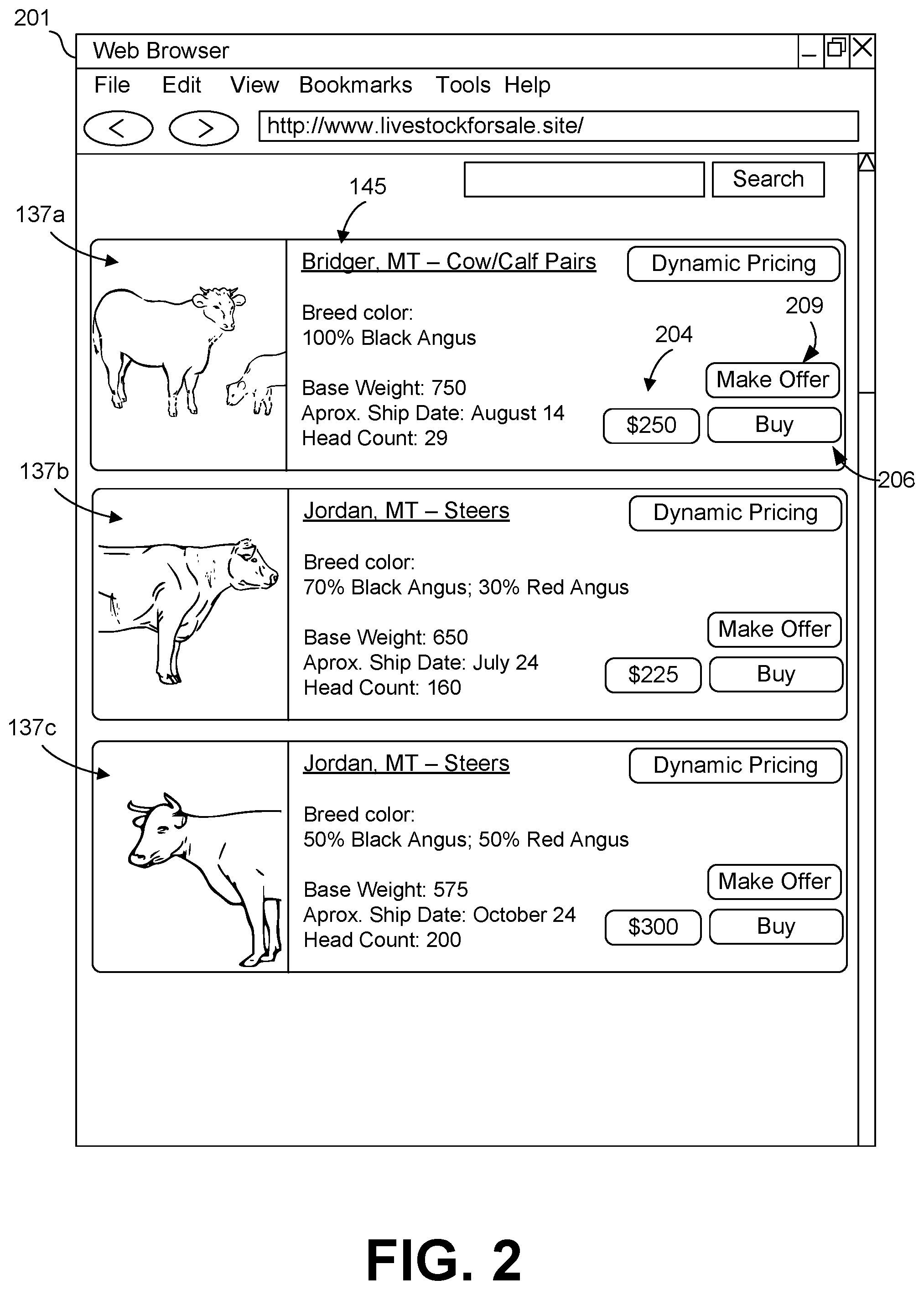 Patent US12602721 Figure 2 – Dynamic pricing for livestock sales