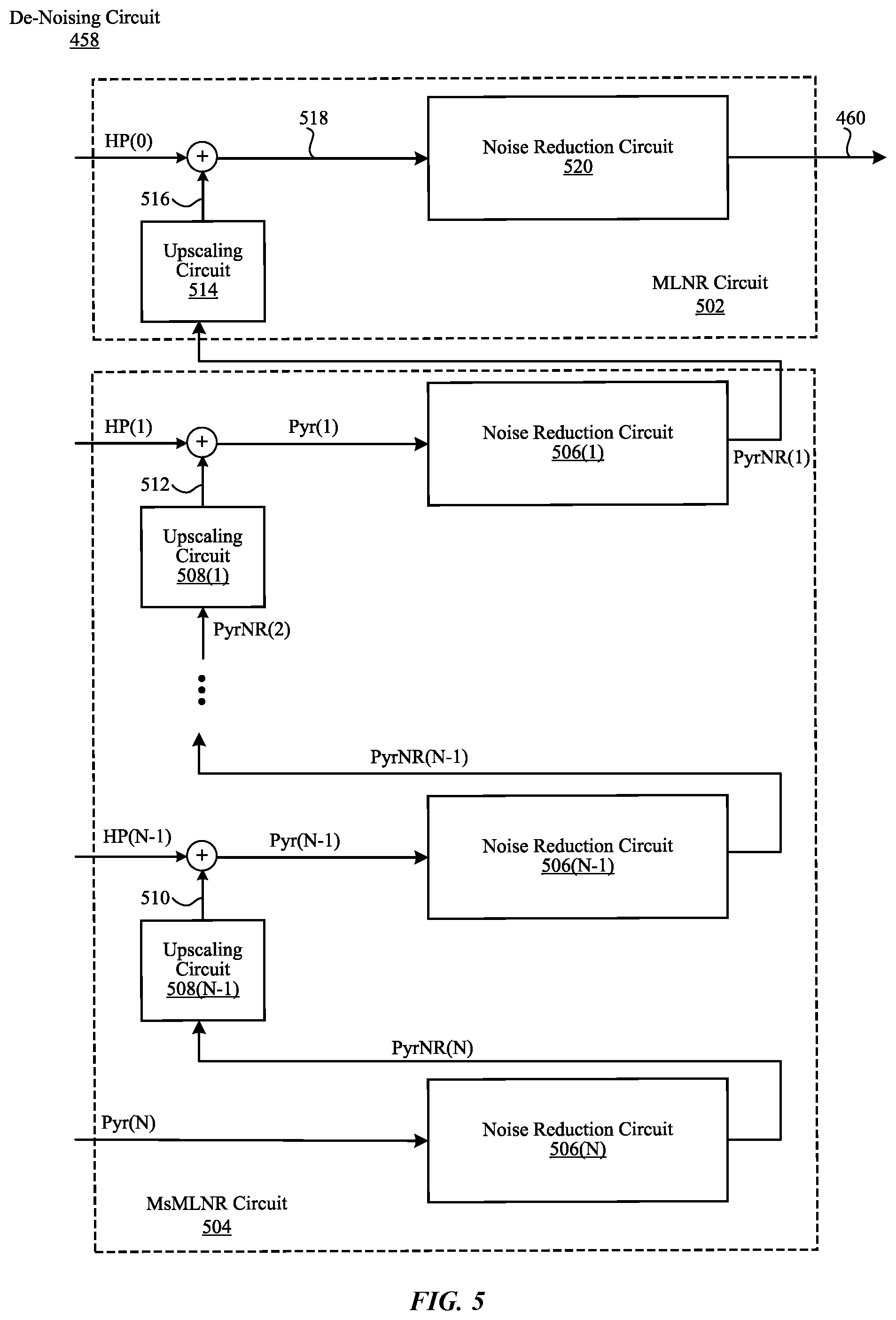Patent US12602738 Figure 5 – Noise reduction circuit with demosaic processing