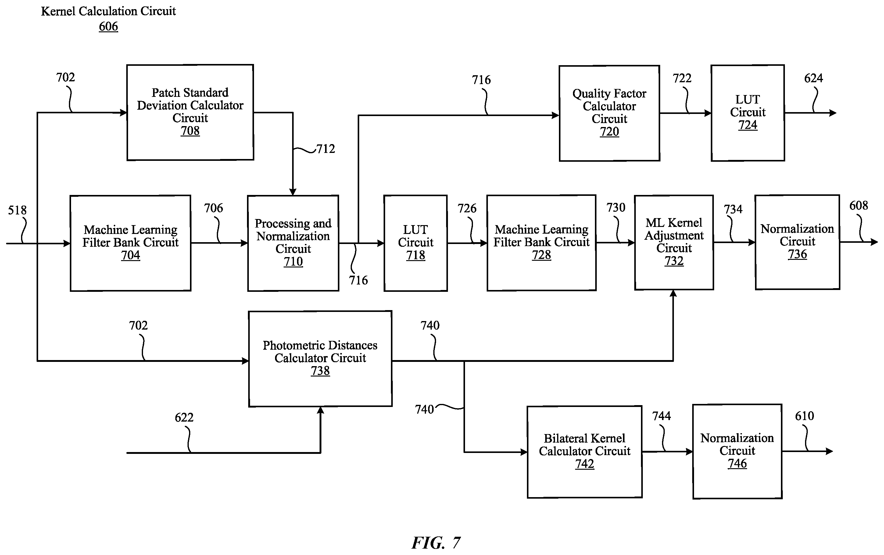 Patent US12602738 Figure 7 – Noise reduction circuit with demosaic processing