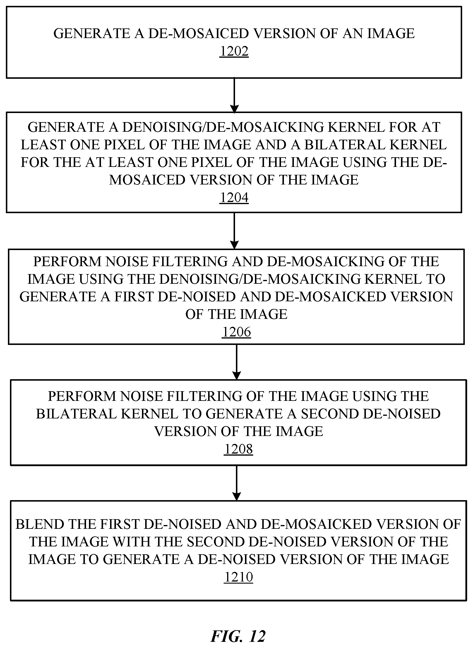 Patent US12602738 Figure 12 – Noise reduction circuit with demosaic processing