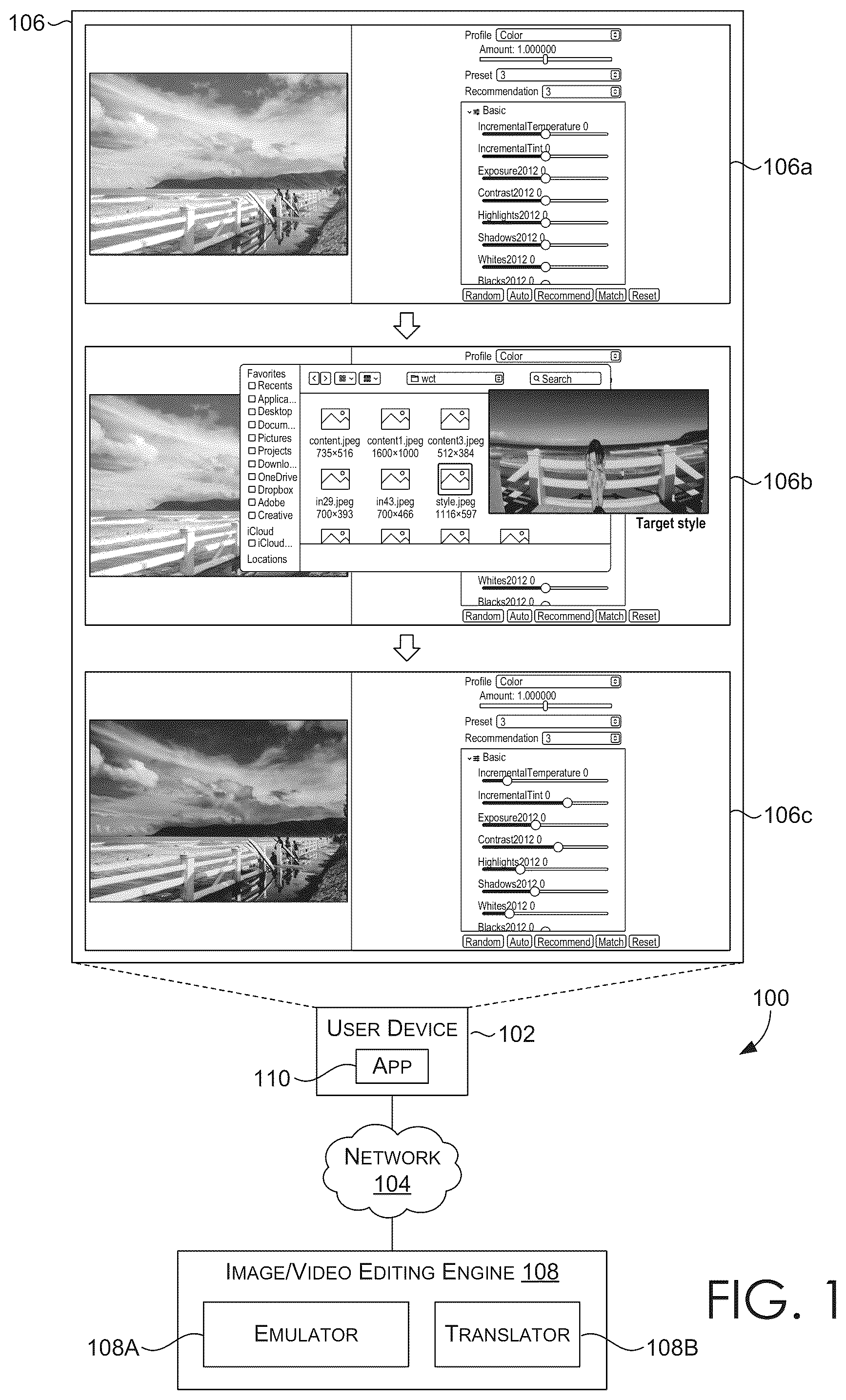 Patent US12602750 Figure 1 – Differentiable emulation of non-differentiable image processing for adjustable and explainable non-destructive image and video editing
