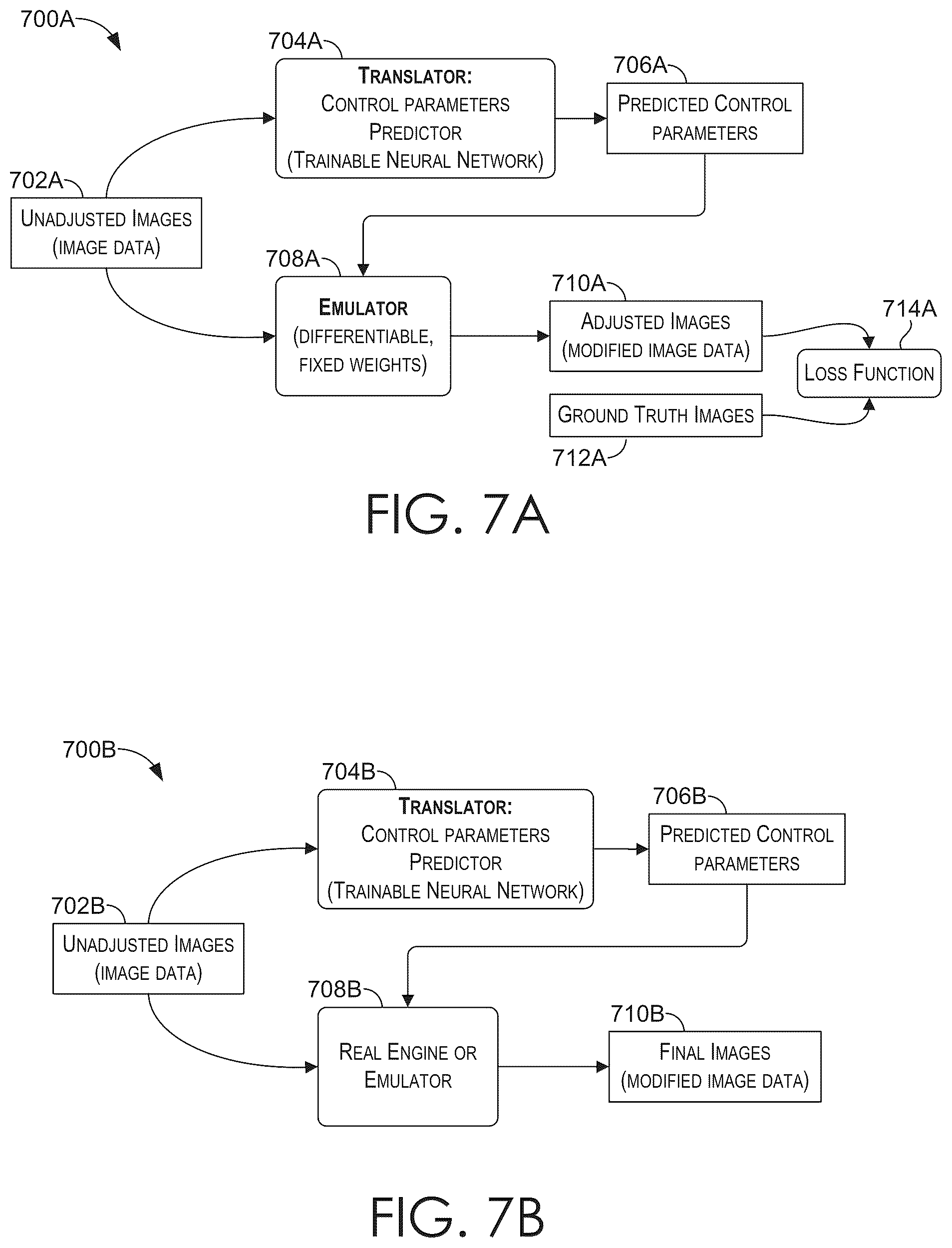 Patent US12602750 Figure 7 – Differentiable emulation of non-differentiable image processing for adjustable and explainable non-destructive image and video editing