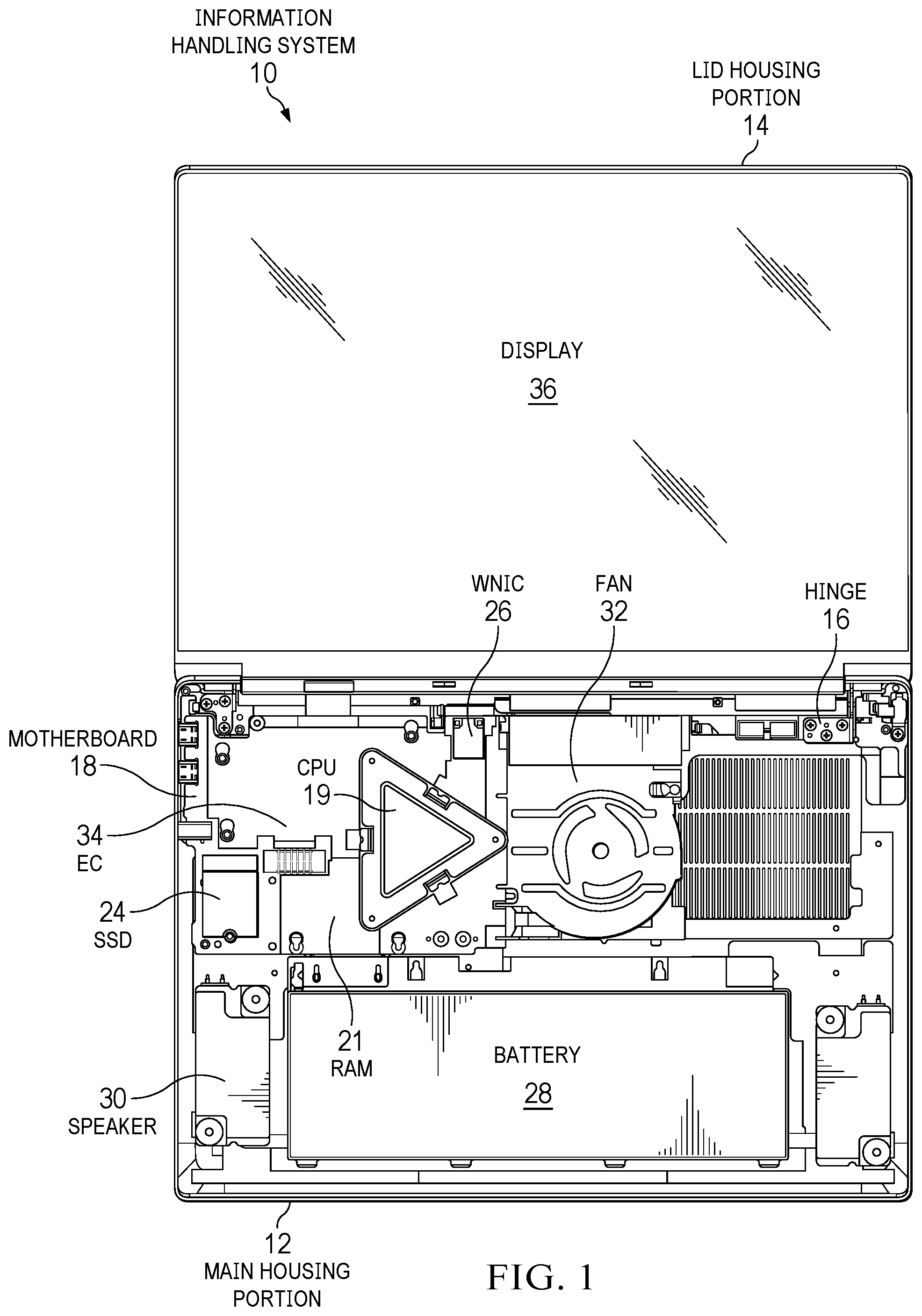 Patent US12602770 — Information handling system visual image inspection to support hinge reuse and recycling — Figure 1