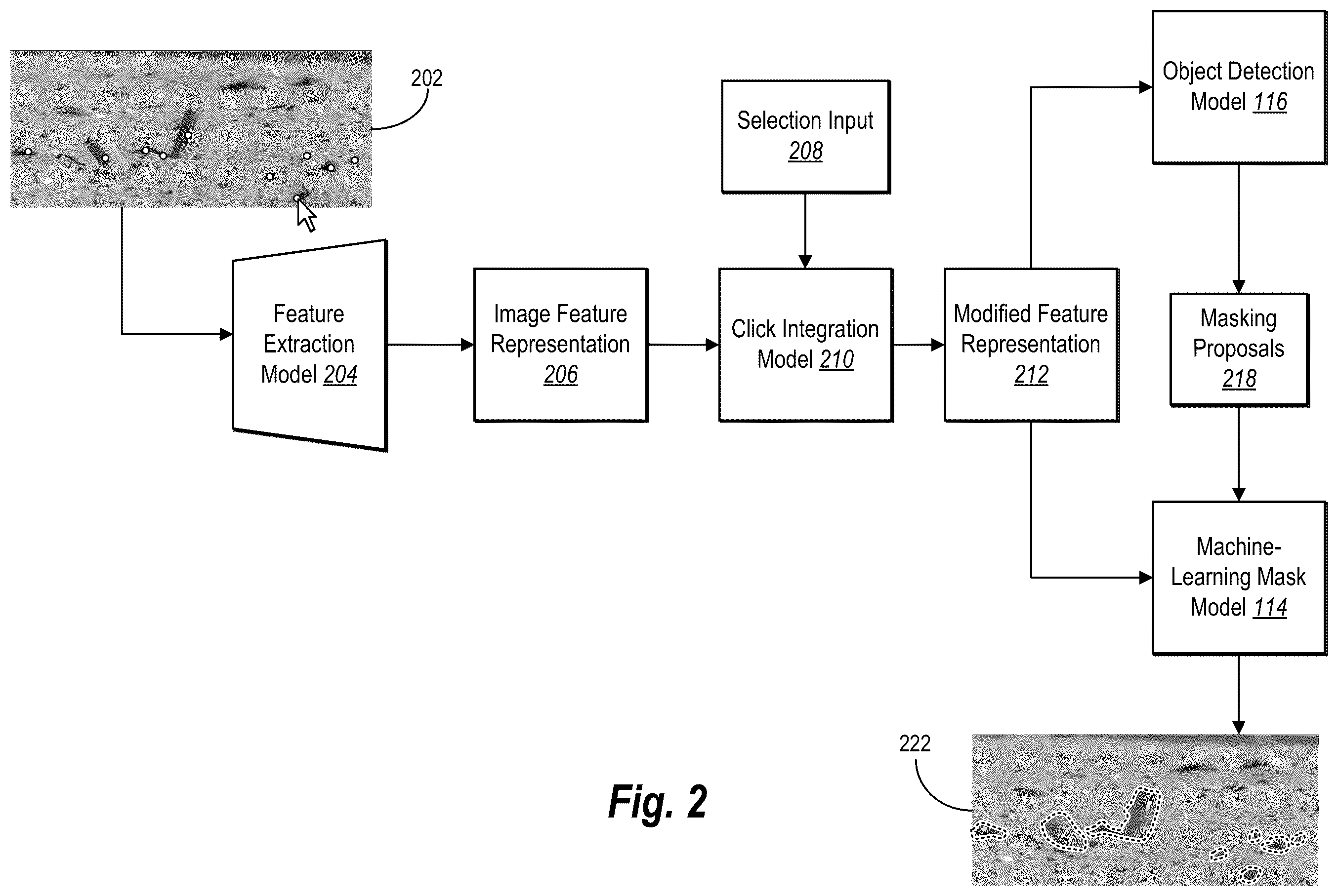 Patent US12602790 Figure 2 – Machine-learning models for distractor segmentation with reduced user interactions