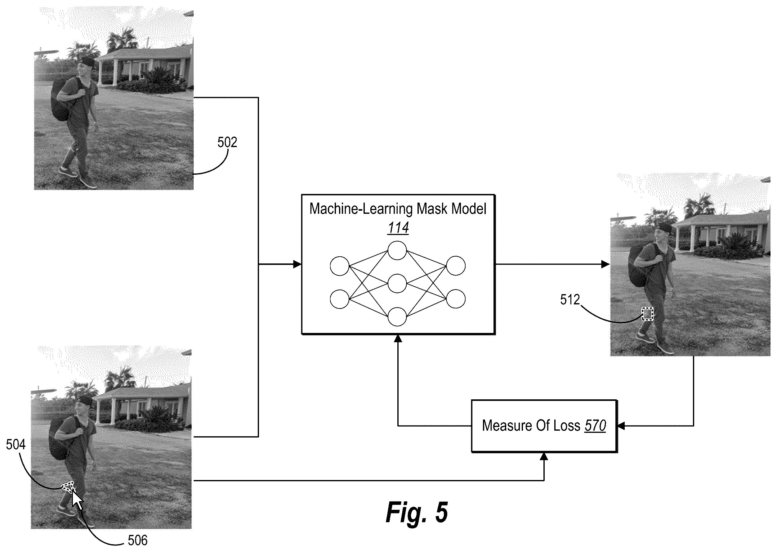 Patent US12602790 Figure 5 – Machine-learning models for distractor segmentation with reduced user interactions