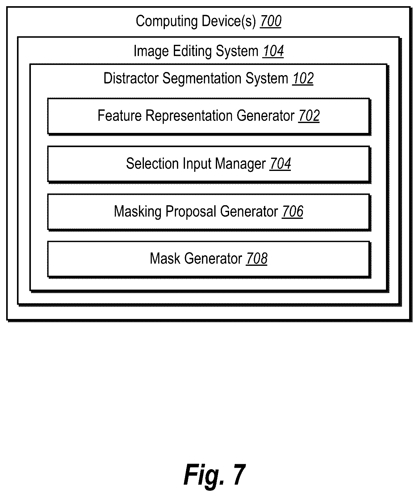 Patent US12602790 Figure 7 – Machine-learning models for distractor segmentation with reduced user interactions