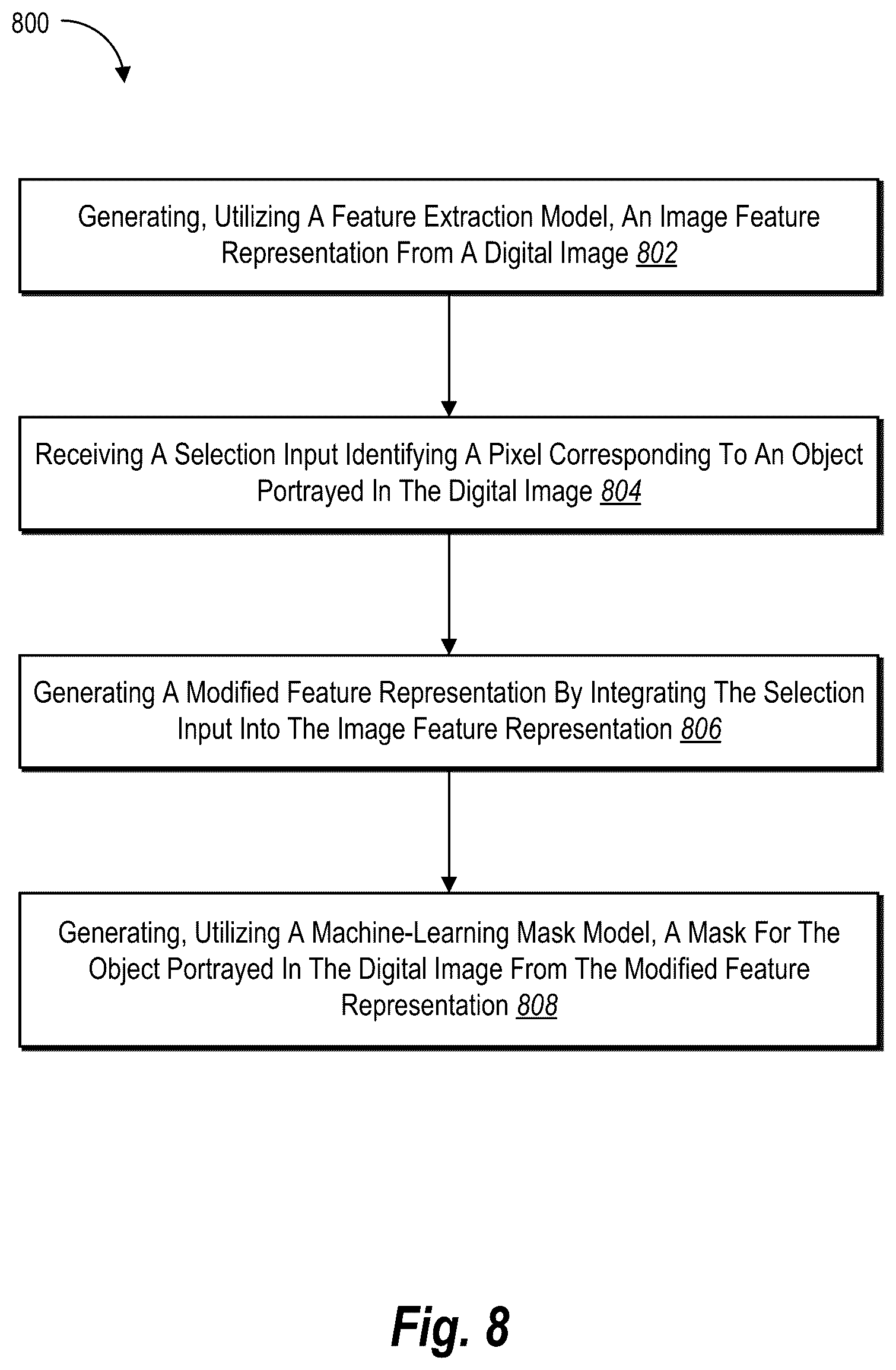 Patent US12602790 Figure 8 – Machine-learning models for distractor segmentation with reduced user interactions