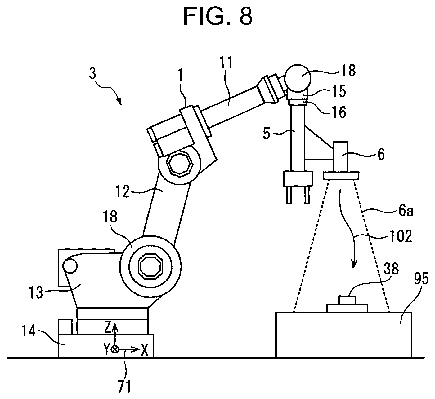 Patent US12602821 Figure 8 – Imaging device for calculating three-dimensional position on the basis of image captured by visual sensor