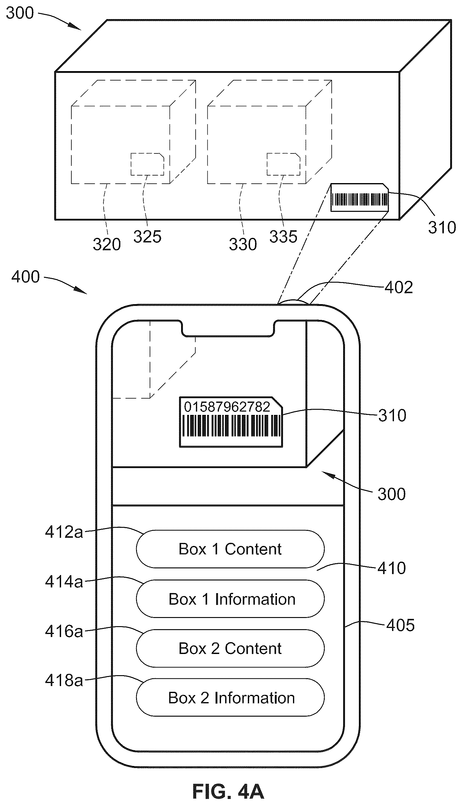 Patent US12602839 Figure 4 – Systems and methods for retrieving information associated with contents of a container using augmented reality