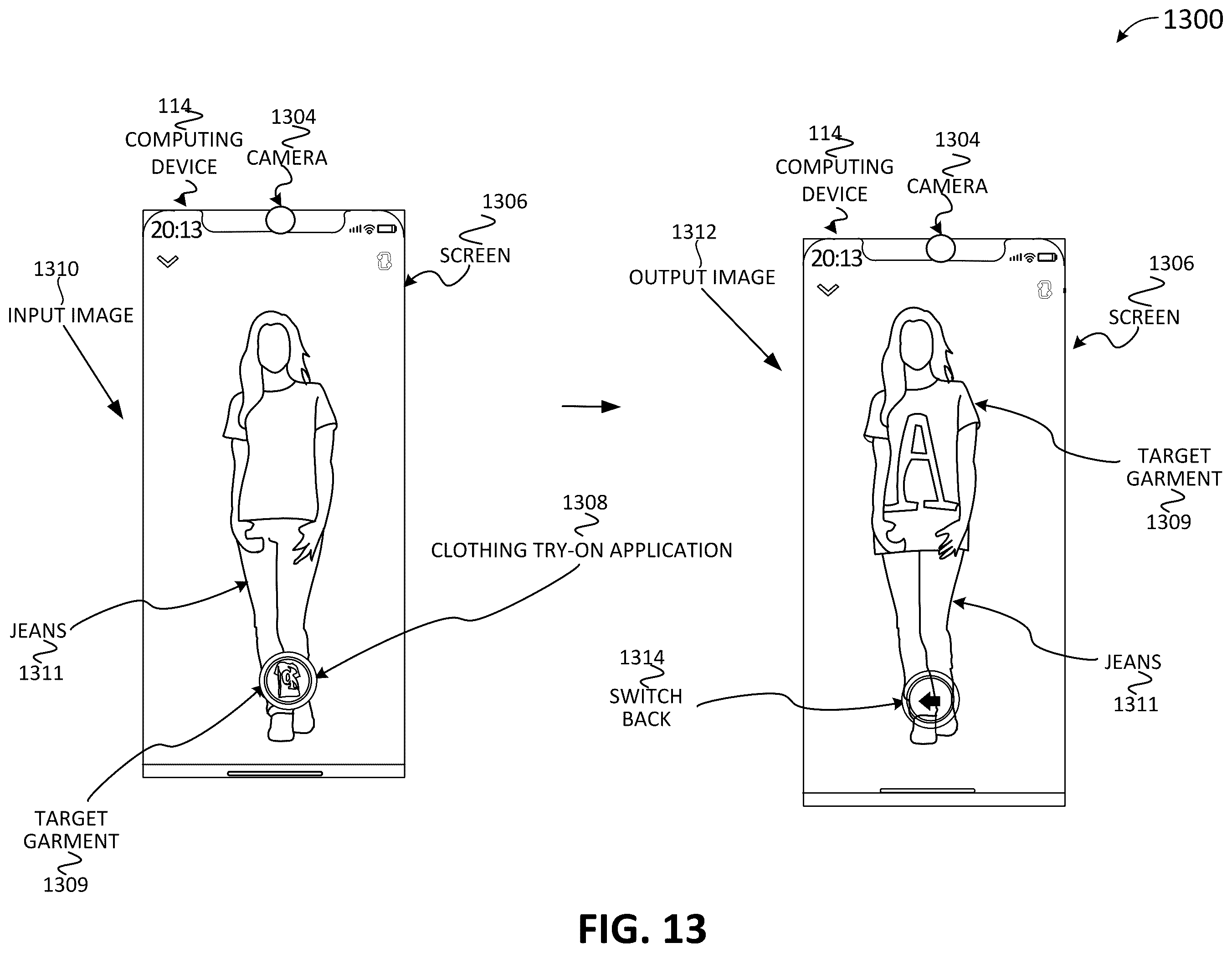 Patent US12602850 Figure 13 – Generative AI virtual clothing try-on