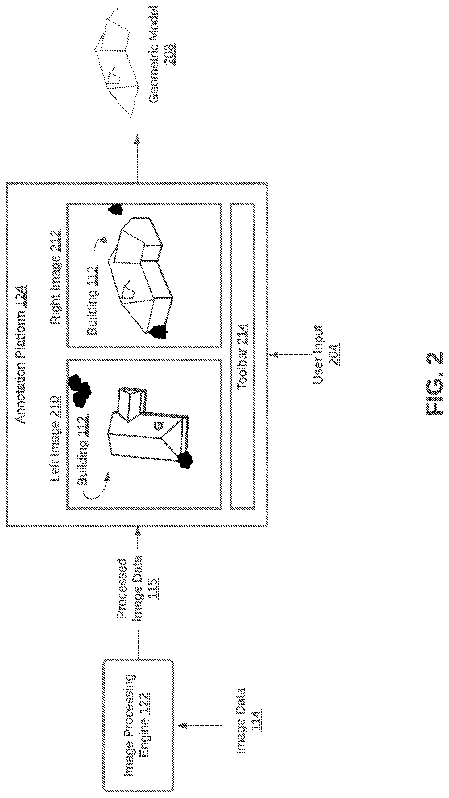 Patent US12602876 Figure 2 – Annotation tools for reconstructing three-dimensional roof geometry