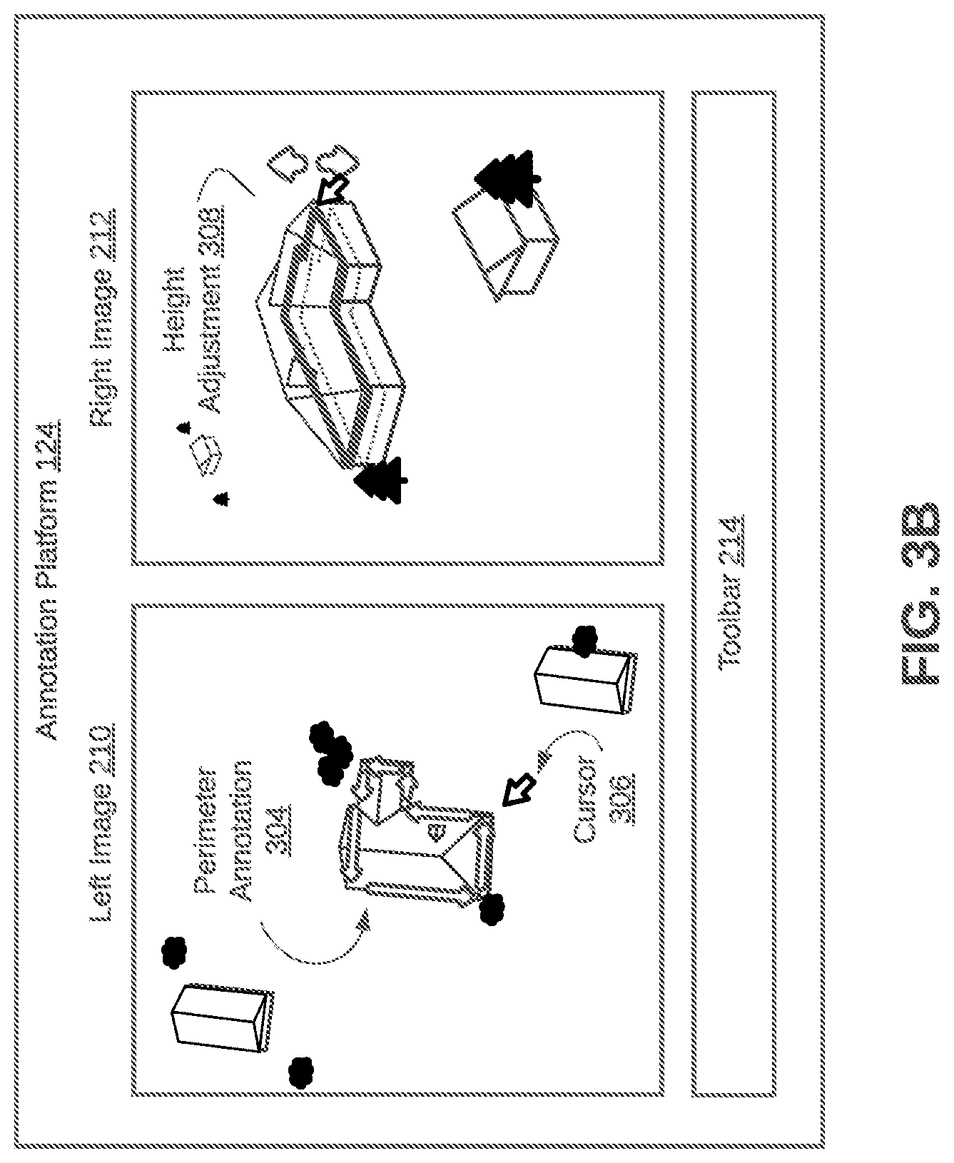 Patent US12602876 Figure 4 – Annotation tools for reconstructing three-dimensional roof geometry