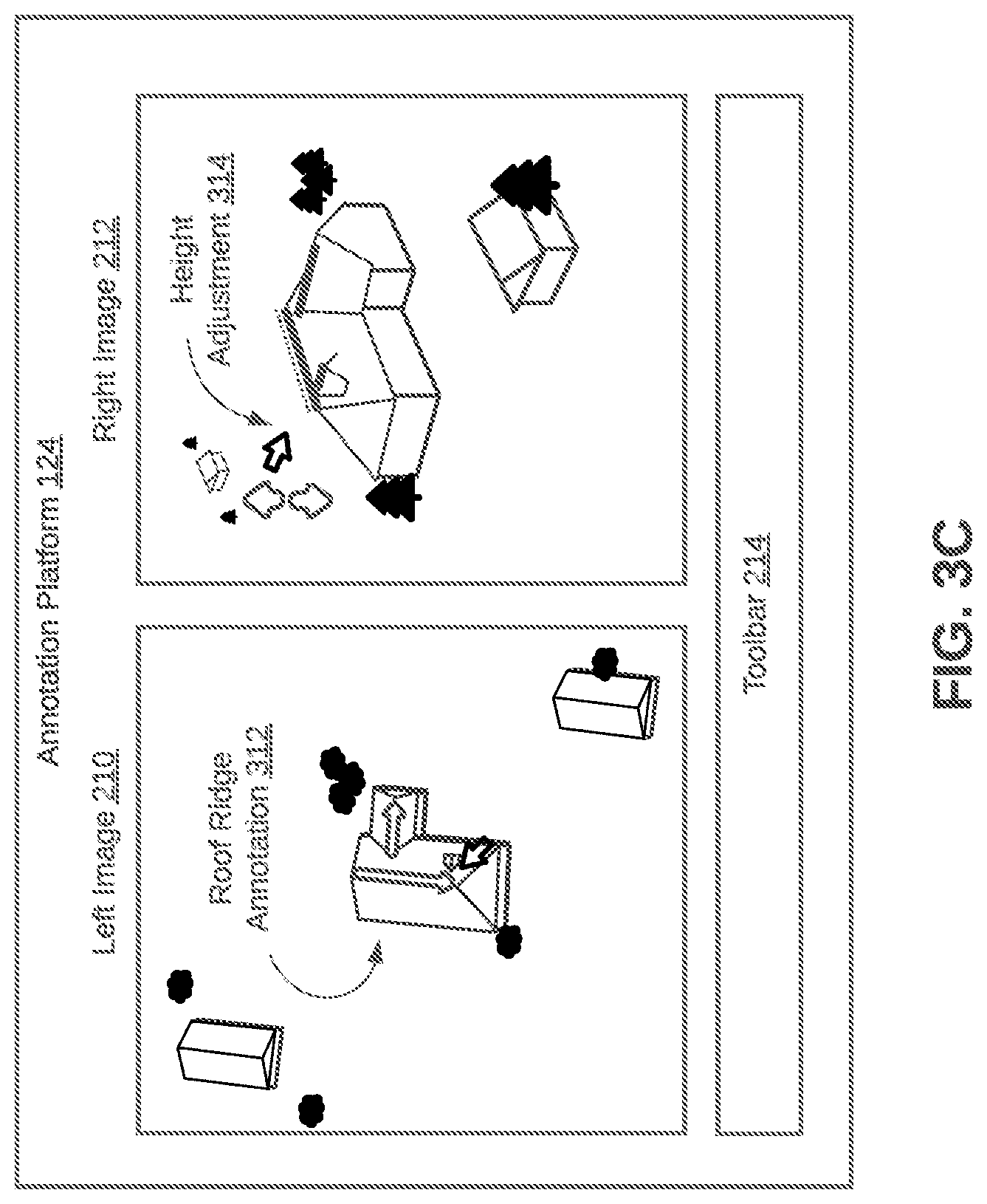 Patent US12602876 Figure 5 – Annotation tools for reconstructing three-dimensional roof geometry