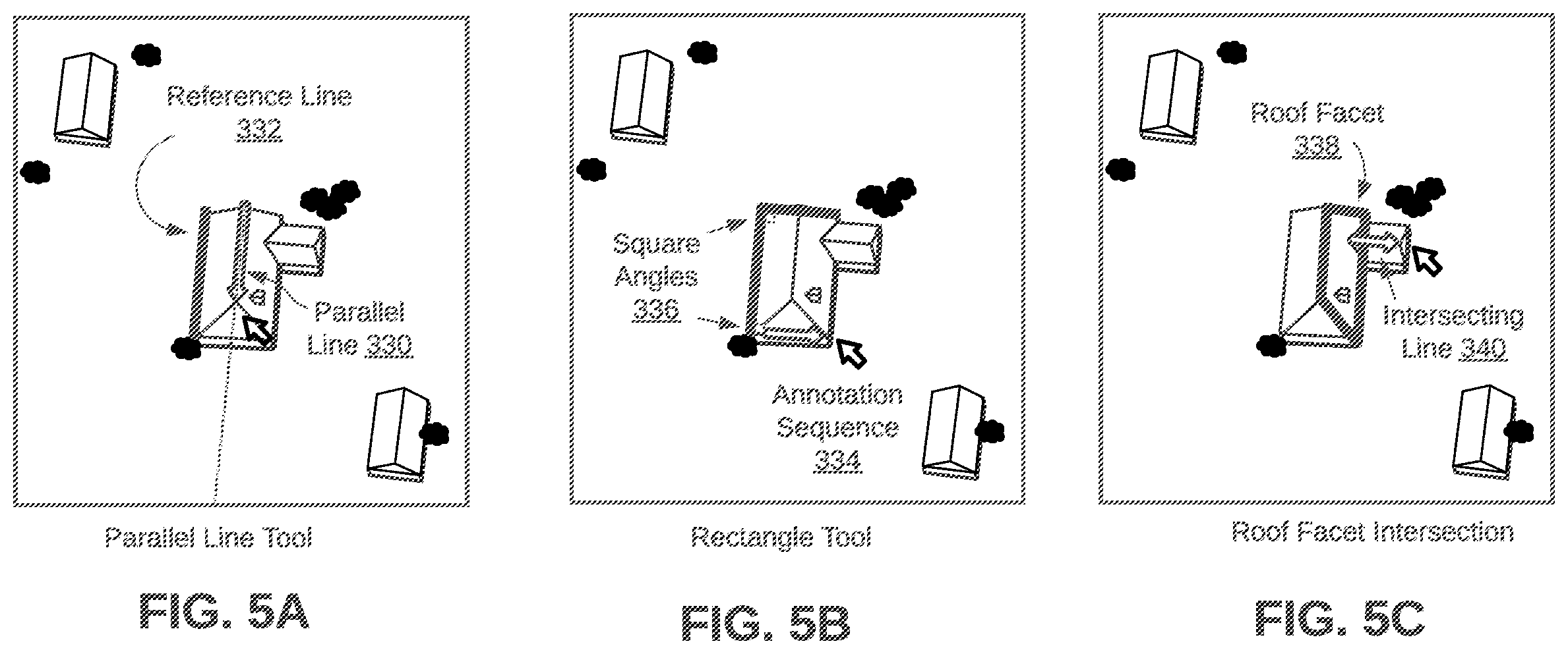 Patent US12602876 Figure 8 – Annotation tools for reconstructing three-dimensional roof geometry