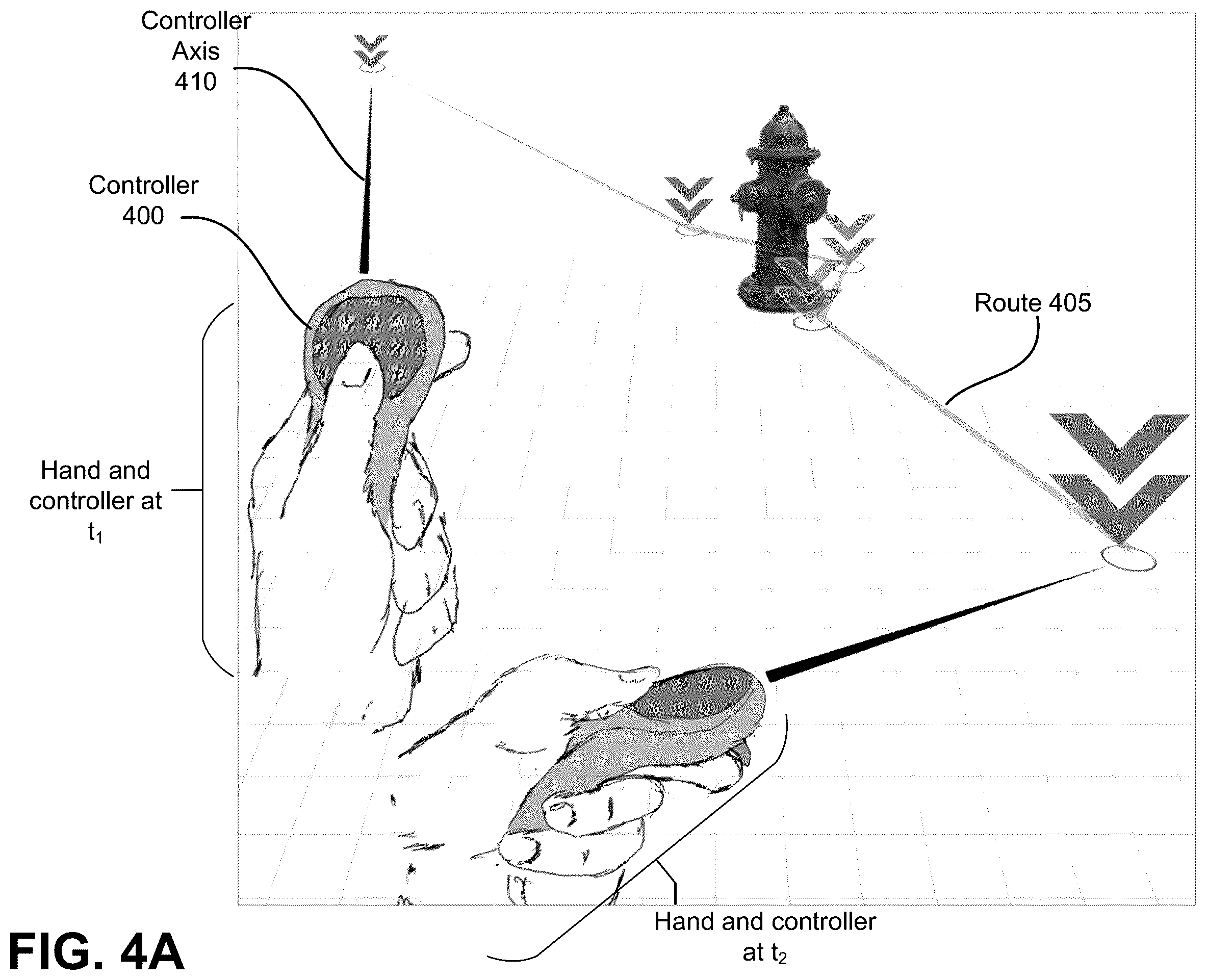 Patent US12602880 Figure 4 – Controlling augmented reality content via selection of real-world locations or objects