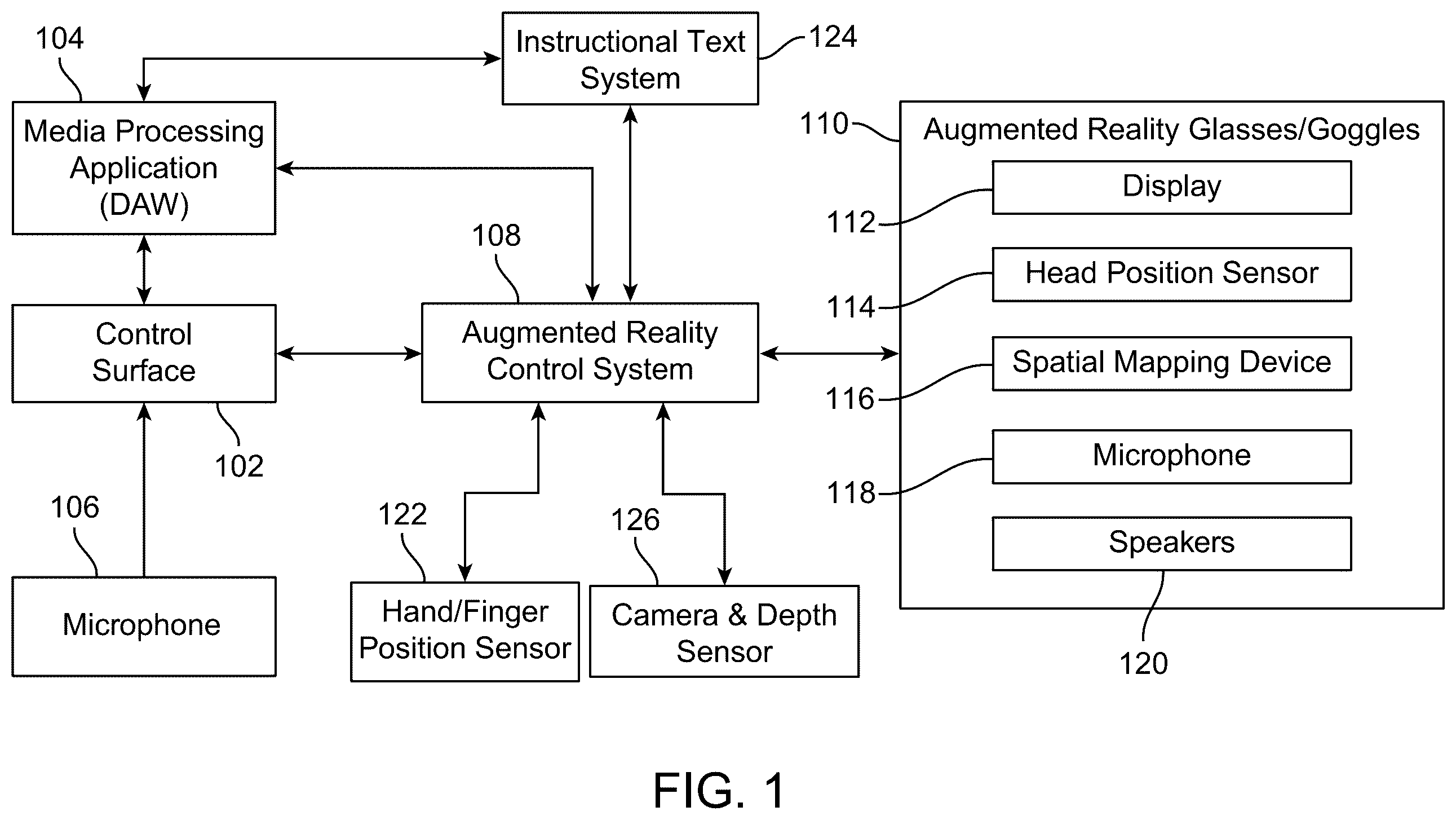 Patent US12602887 Figure 1 – Augmented reality control surface
