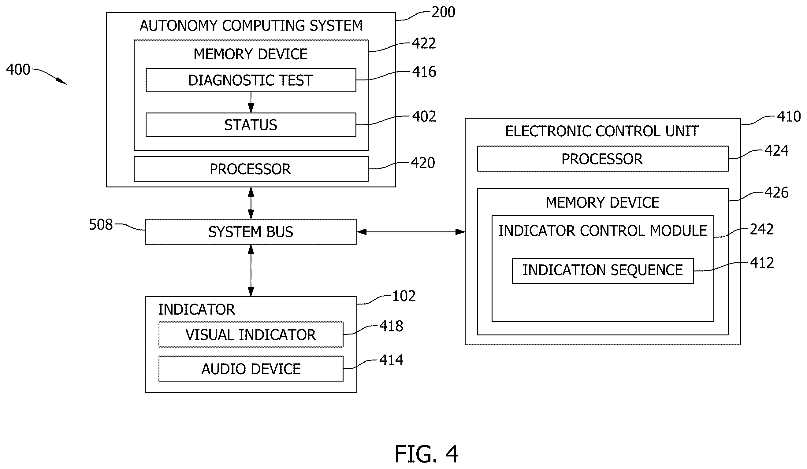 Patent US12602958 Figure 4 – Using lighting zones to communicate pre-trip diagnostics