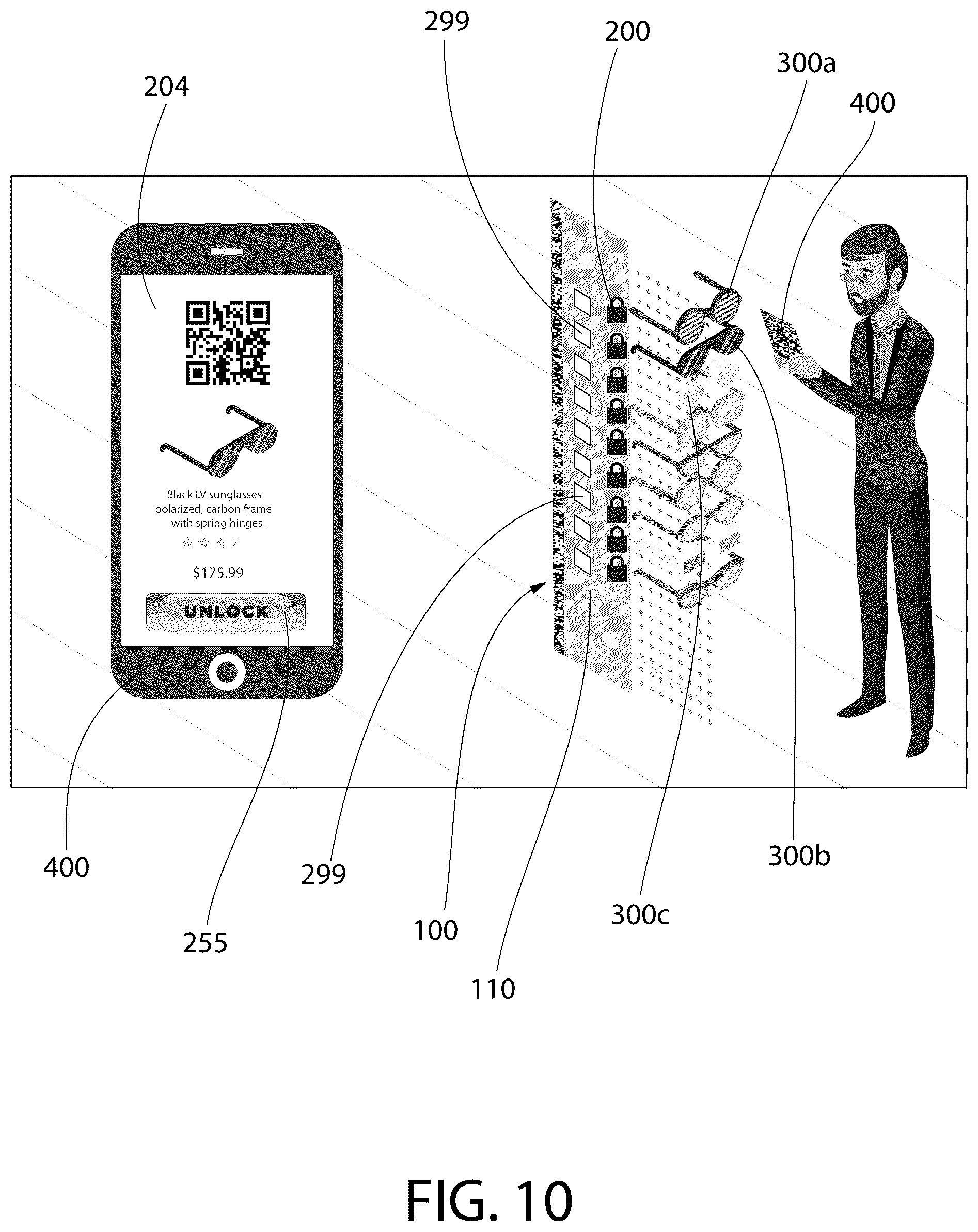 Patent US12602960 Figure 10 – Retail security system