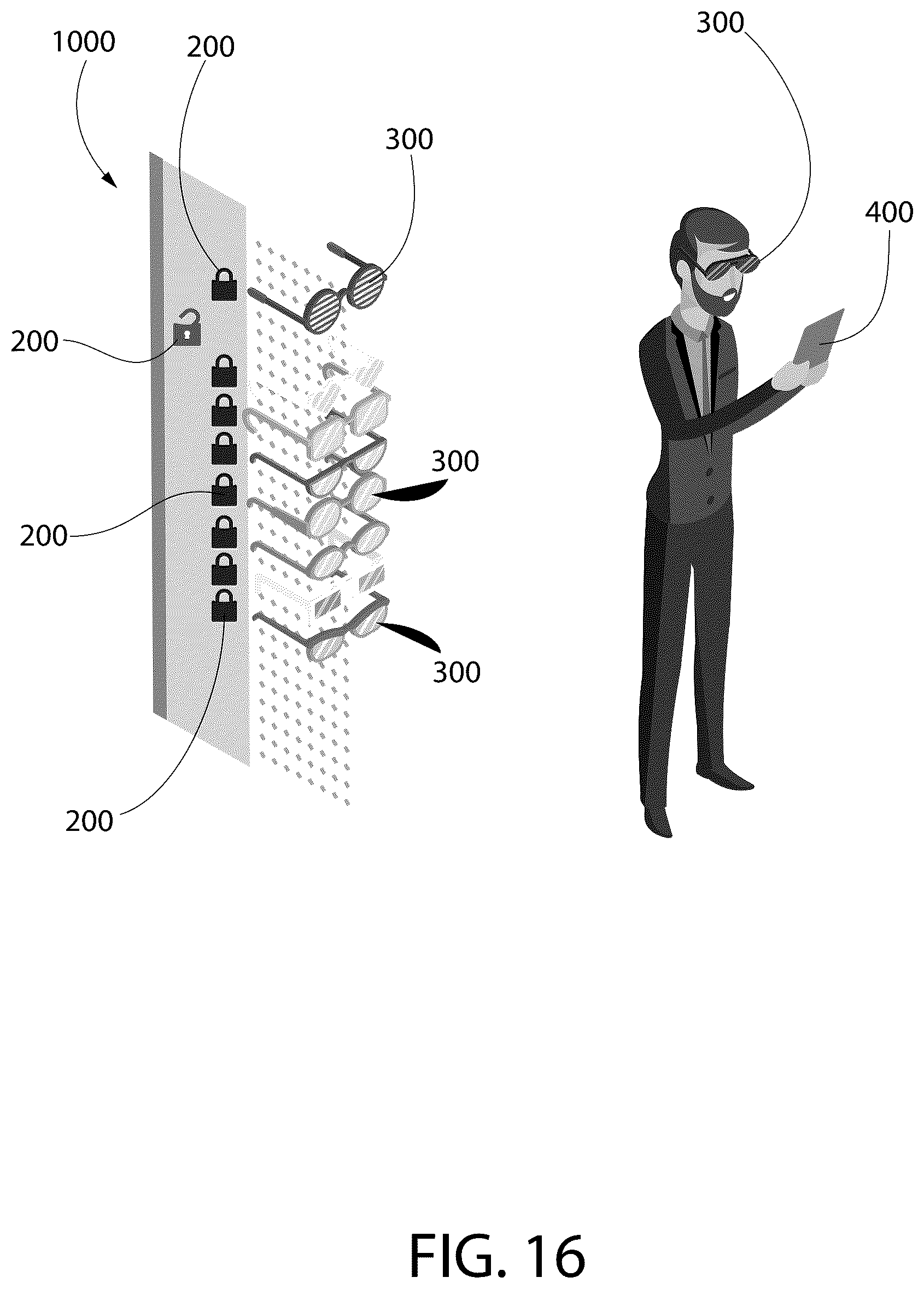 Patent US12602960 Figure 16 – Retail security system