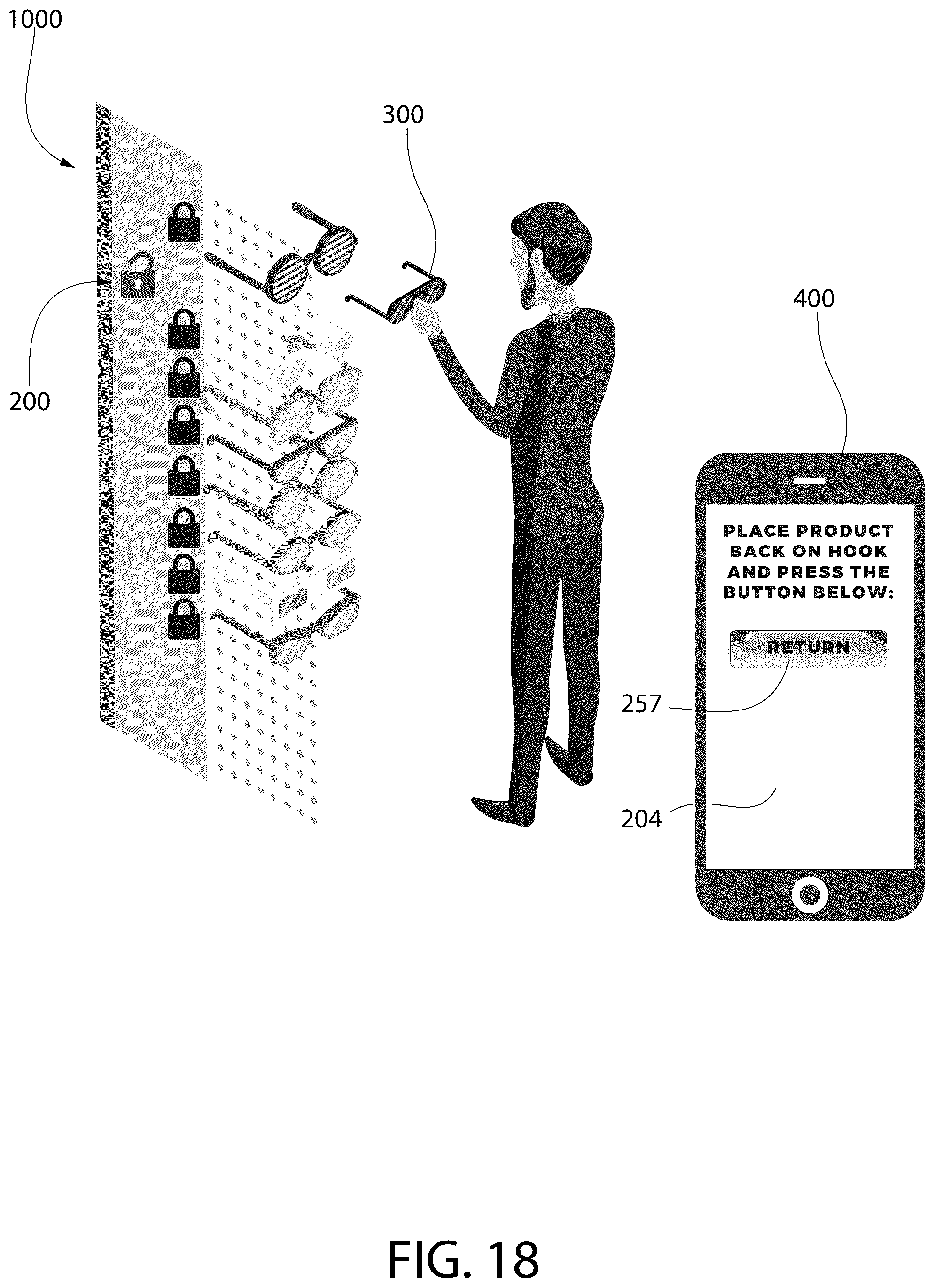 Patent US12602960 Figure 18 – Retail security system