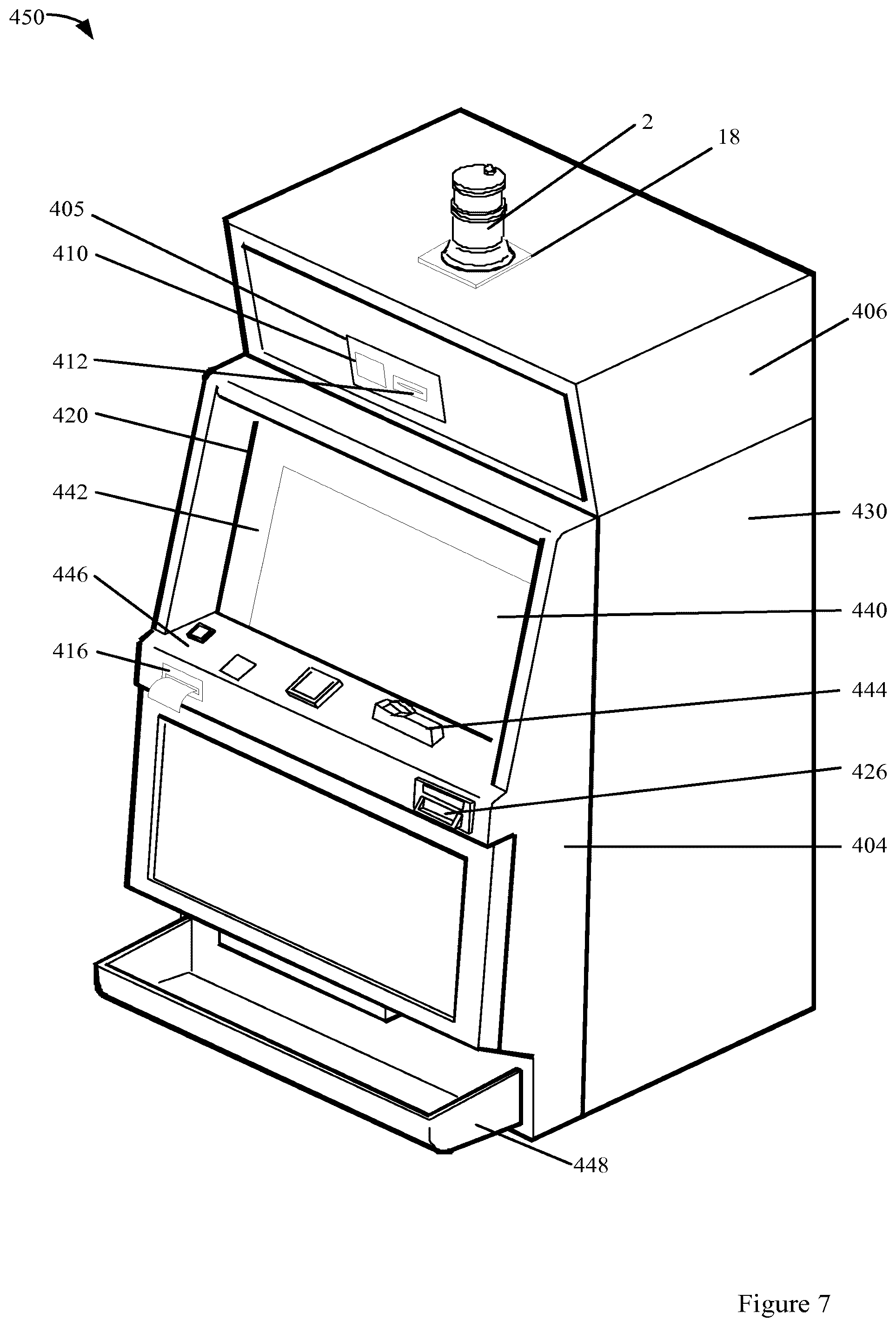 Patent US12602965 Figure 8 – Lottery games on an electronic gaming machine