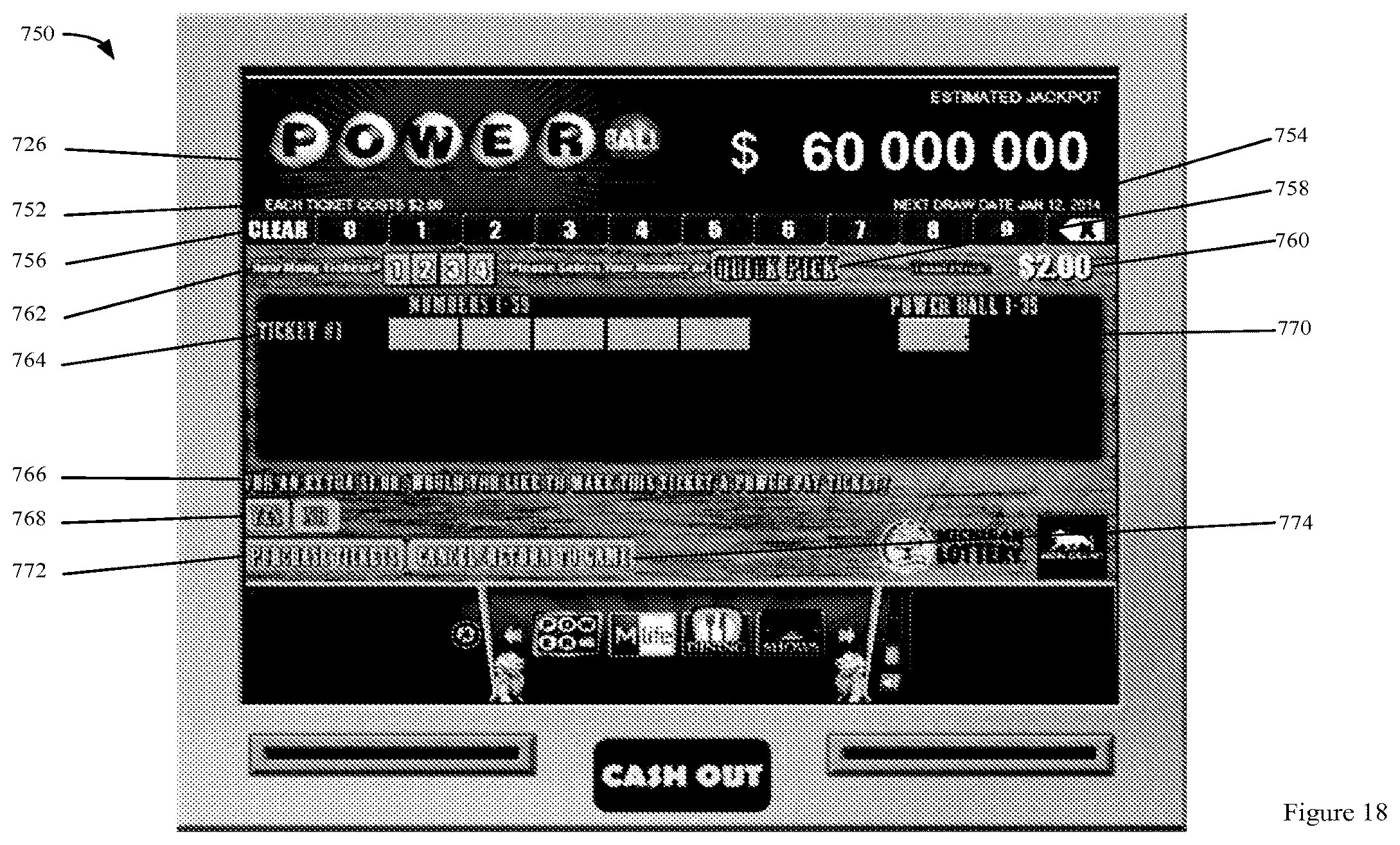 Patent US12602965 Figure 19 – Lottery games on an electronic gaming machine