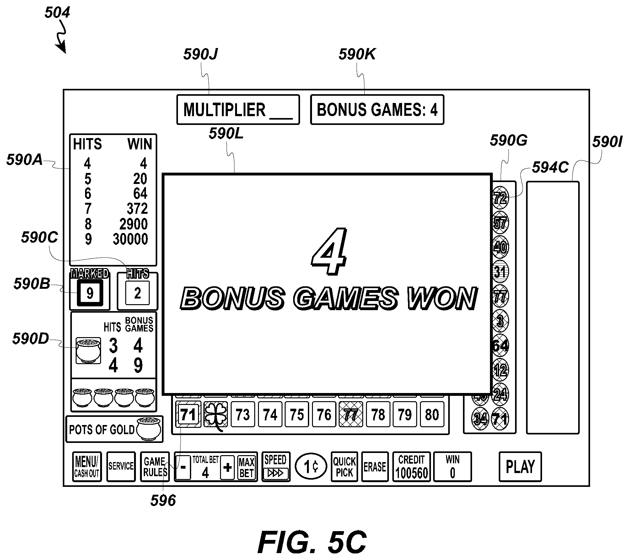 Patent US12602968 Figure 9 – Free game multiplier for video keno game