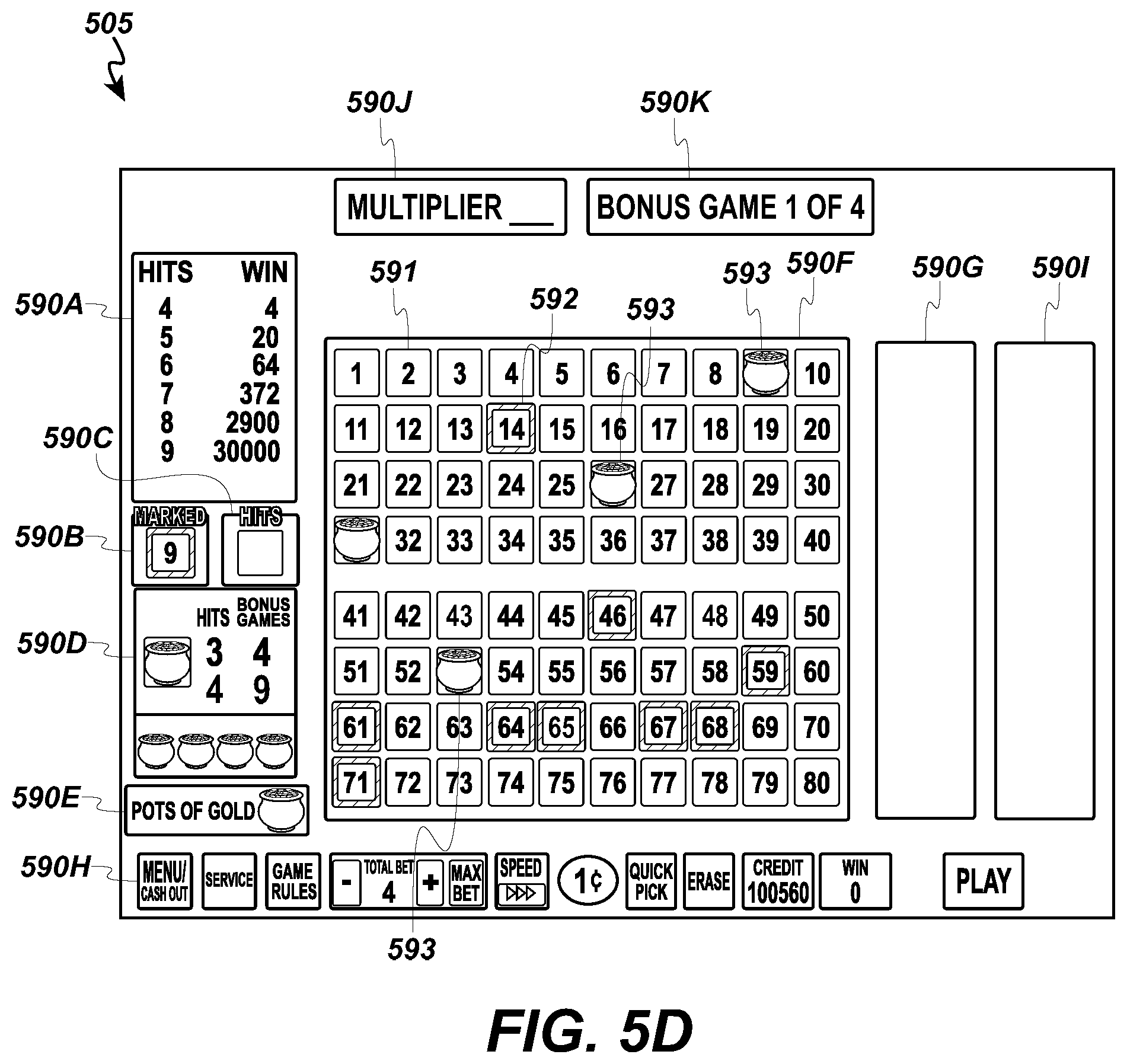 Patent US12602968 Figure 10 – Free game multiplier for video keno game