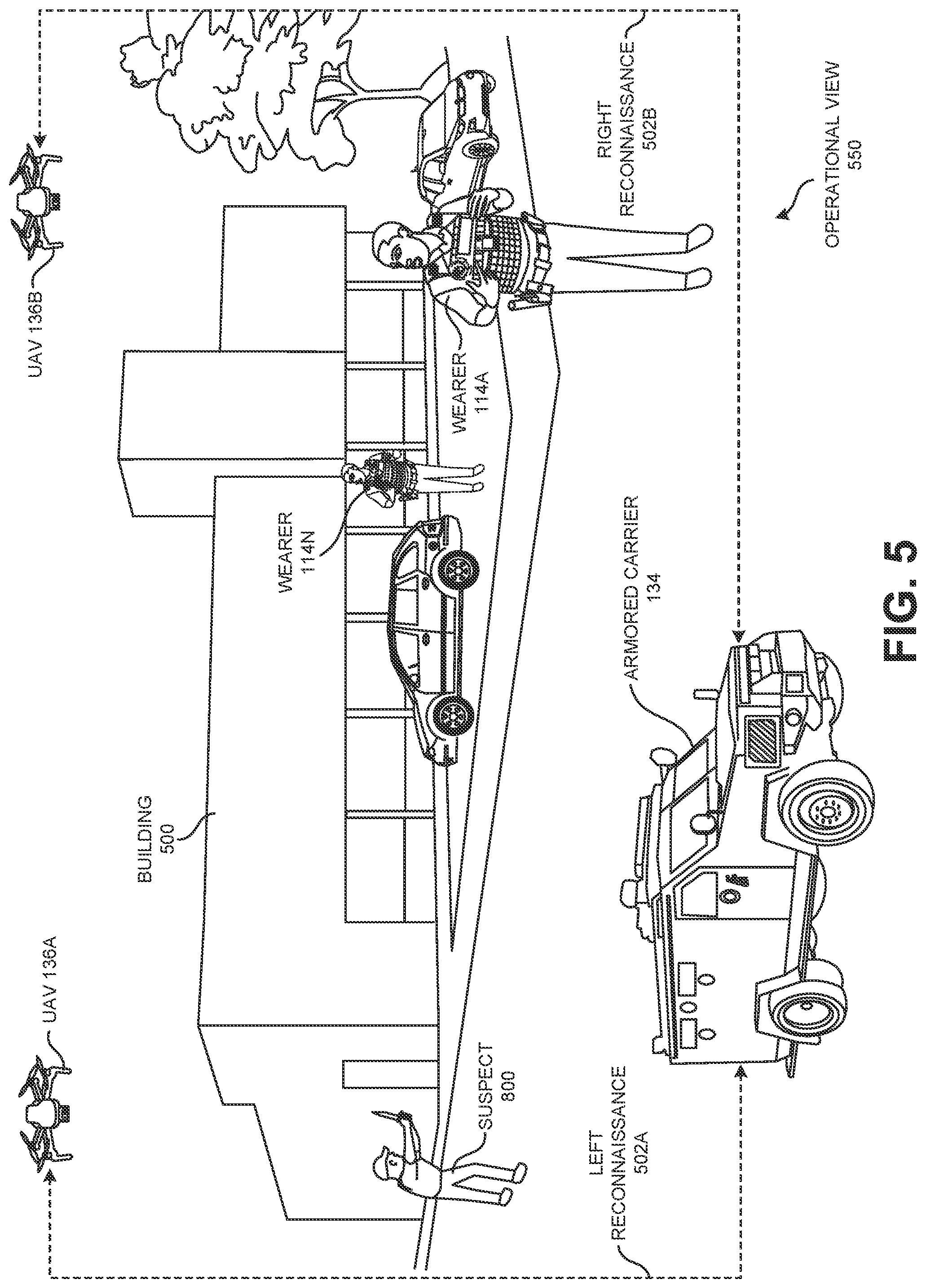 Patent US12602971 Figure 5 – Visual sensor of a tactical gear to use facial recognition technology to identify a person of interest and to cause a responsive device on the tactical gear to notify a wearer