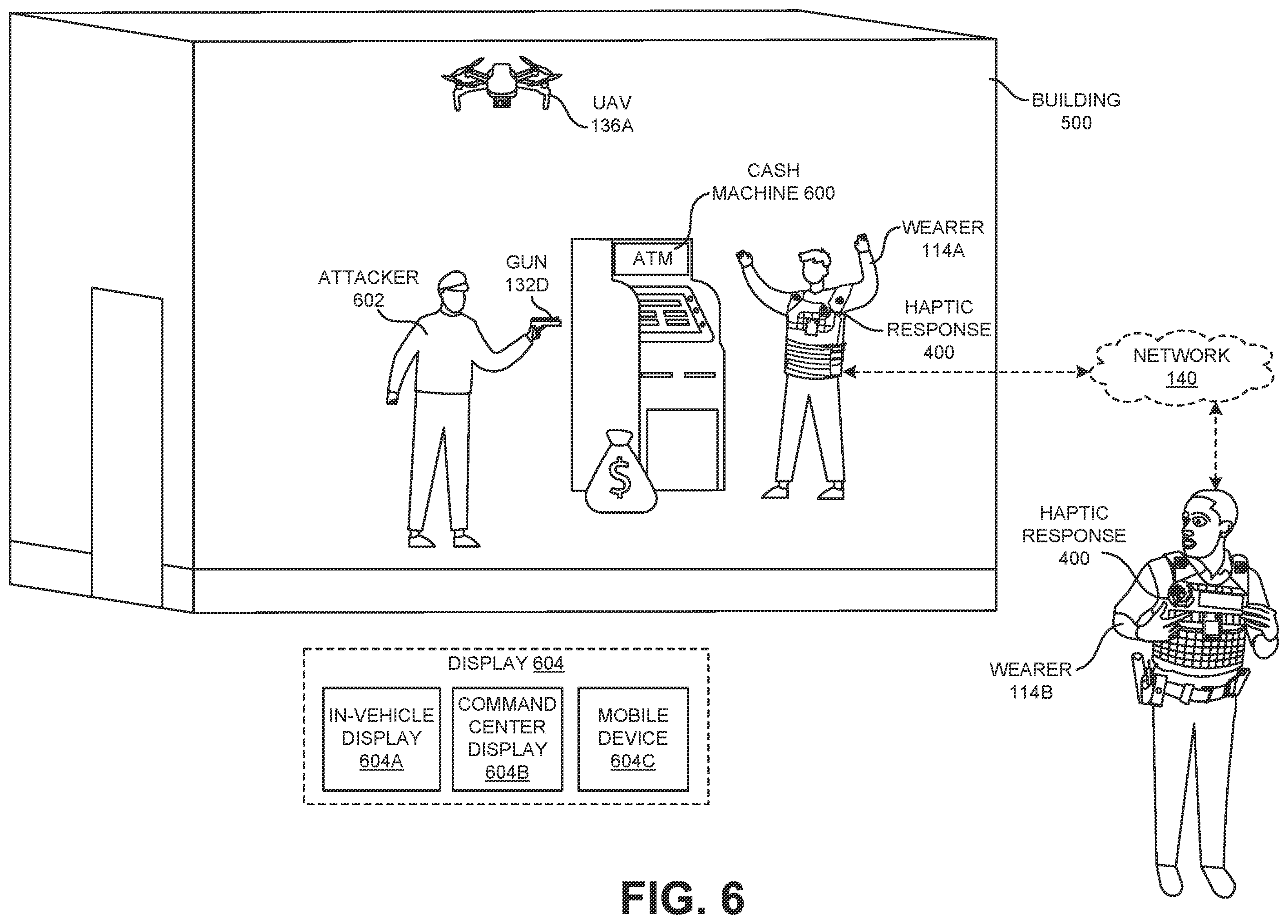 Patent US12602971 Figure 6 – Visual sensor of a tactical gear to use facial recognition technology to identify a person of interest and to cause a responsive device on the tactical gear to notify a wearer