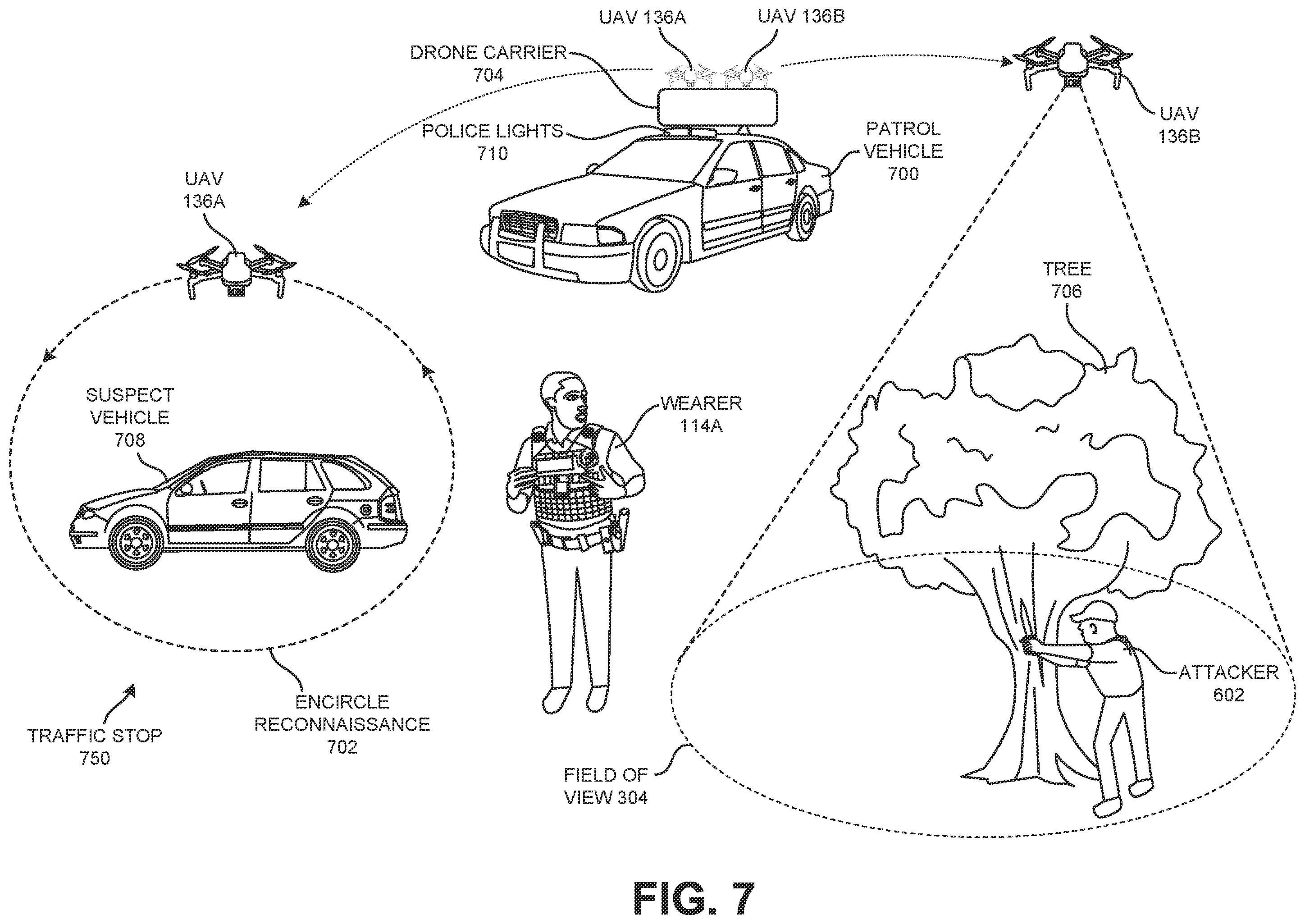 Patent US12602971 Figure 7 – Visual sensor of a tactical gear to use facial recognition technology to identify a person of interest and to cause a responsive device on the tactical gear to notify a wearer