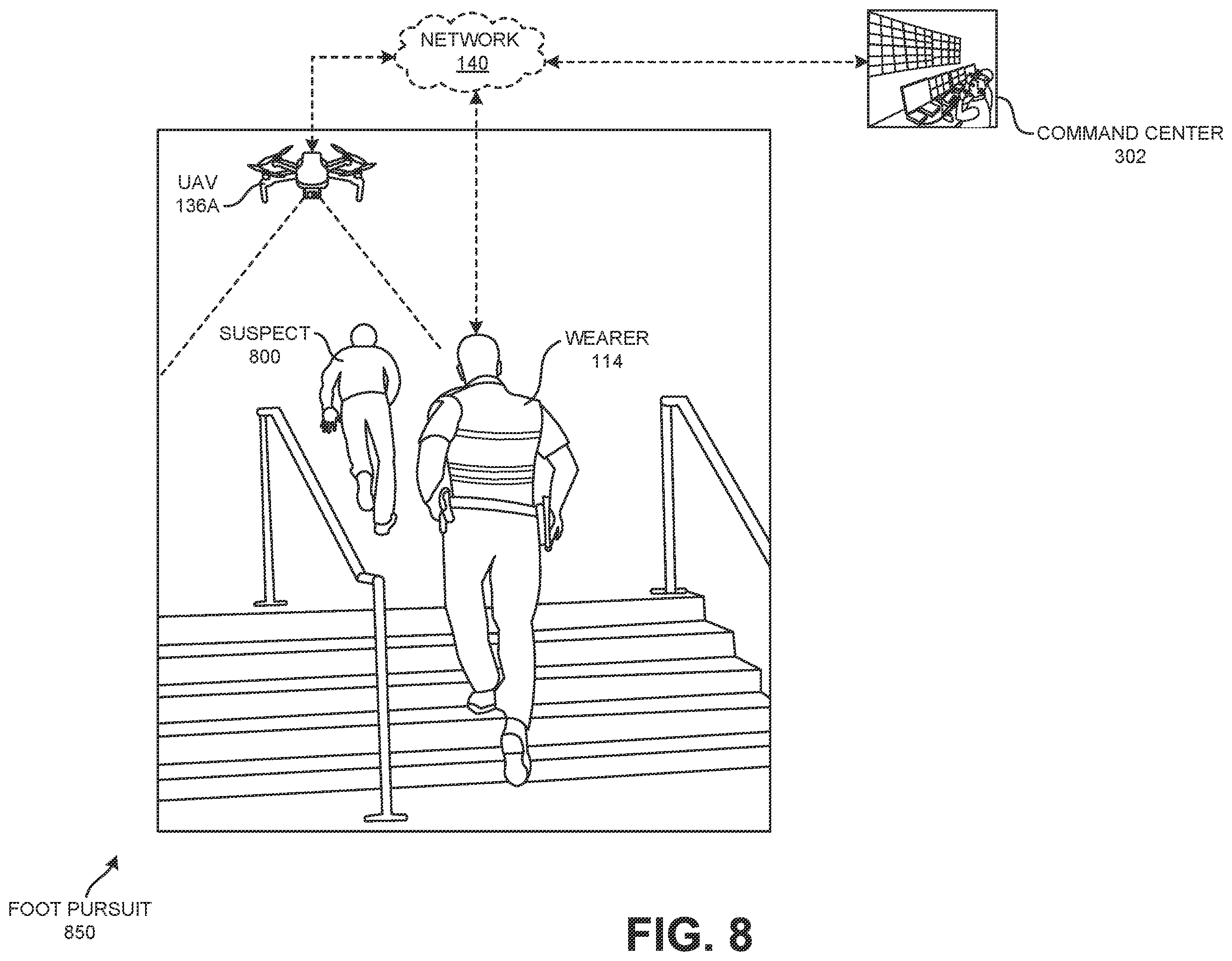 Patent US12602971 Figure 8 – Visual sensor of a tactical gear to use facial recognition technology to identify a person of interest and to cause a responsive device on the tactical gear to notify a wearer