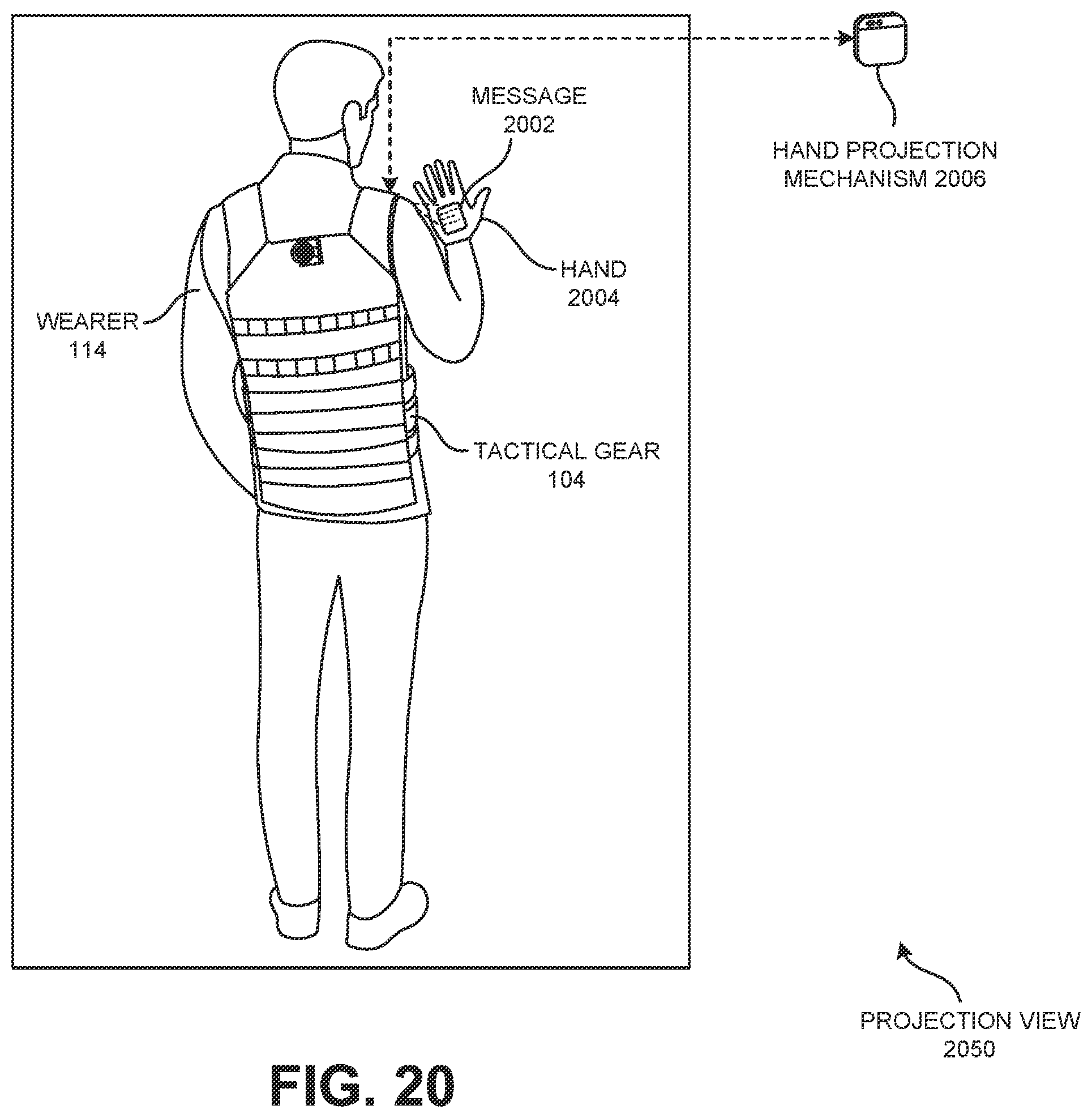 Patent US12602971 Figure 20 – Visual sensor of a tactical gear to use facial recognition technology to identify a person of interest and to cause a responsive device on the tactical gear to notify a wearer