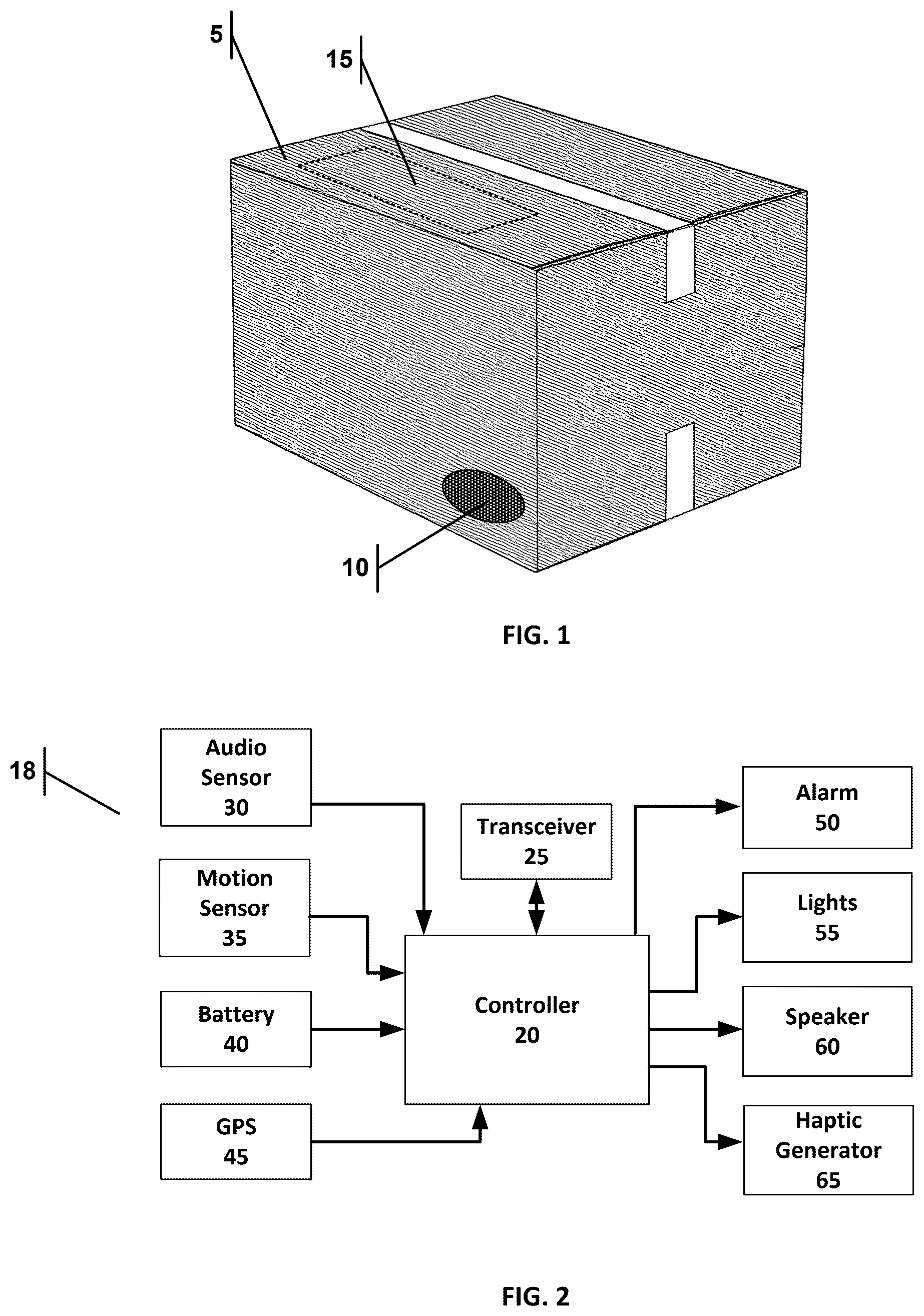 Patent US12602972 Figure 1 – Decoy package alarm for theft deterrence